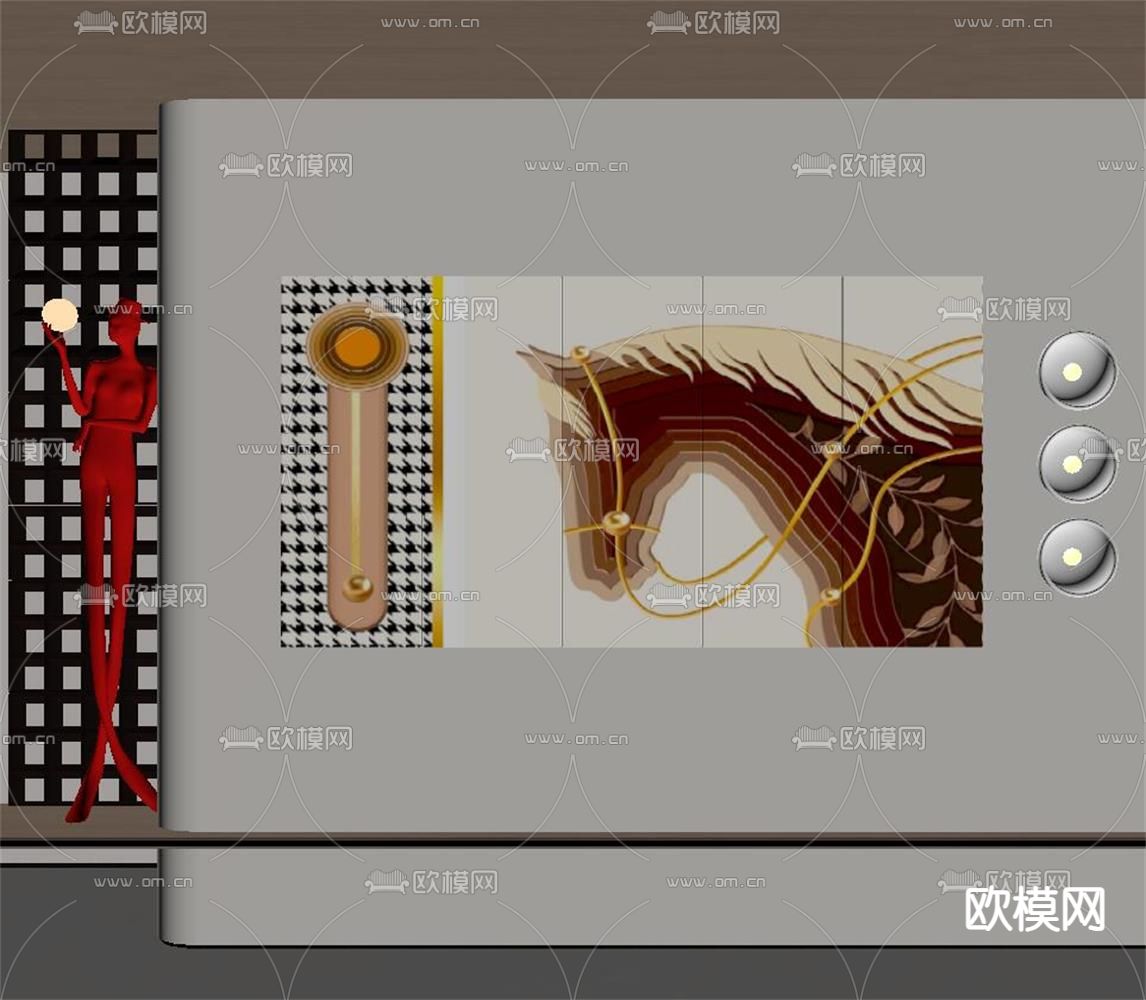 骏马画 轻奢挂画 抽象画su模型下载（渲染图1）