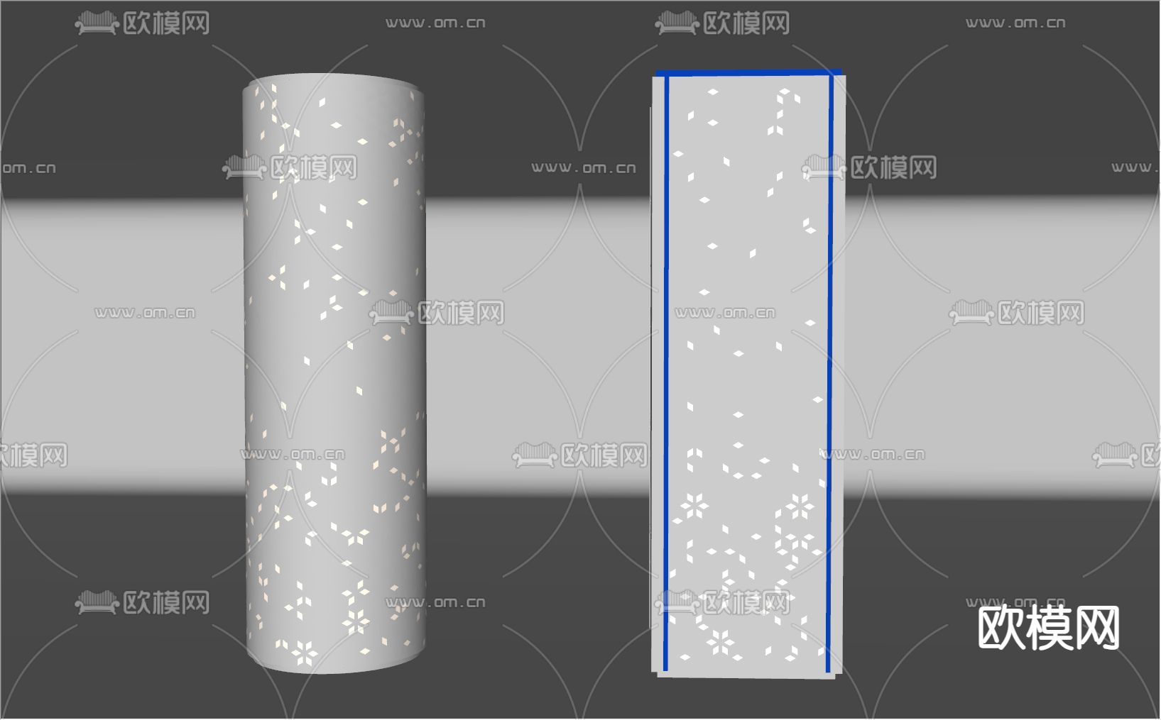 现代装饰柱 造型柱 镂空灯柱 穿孔铝板柱子su模型下载（渲染图2）