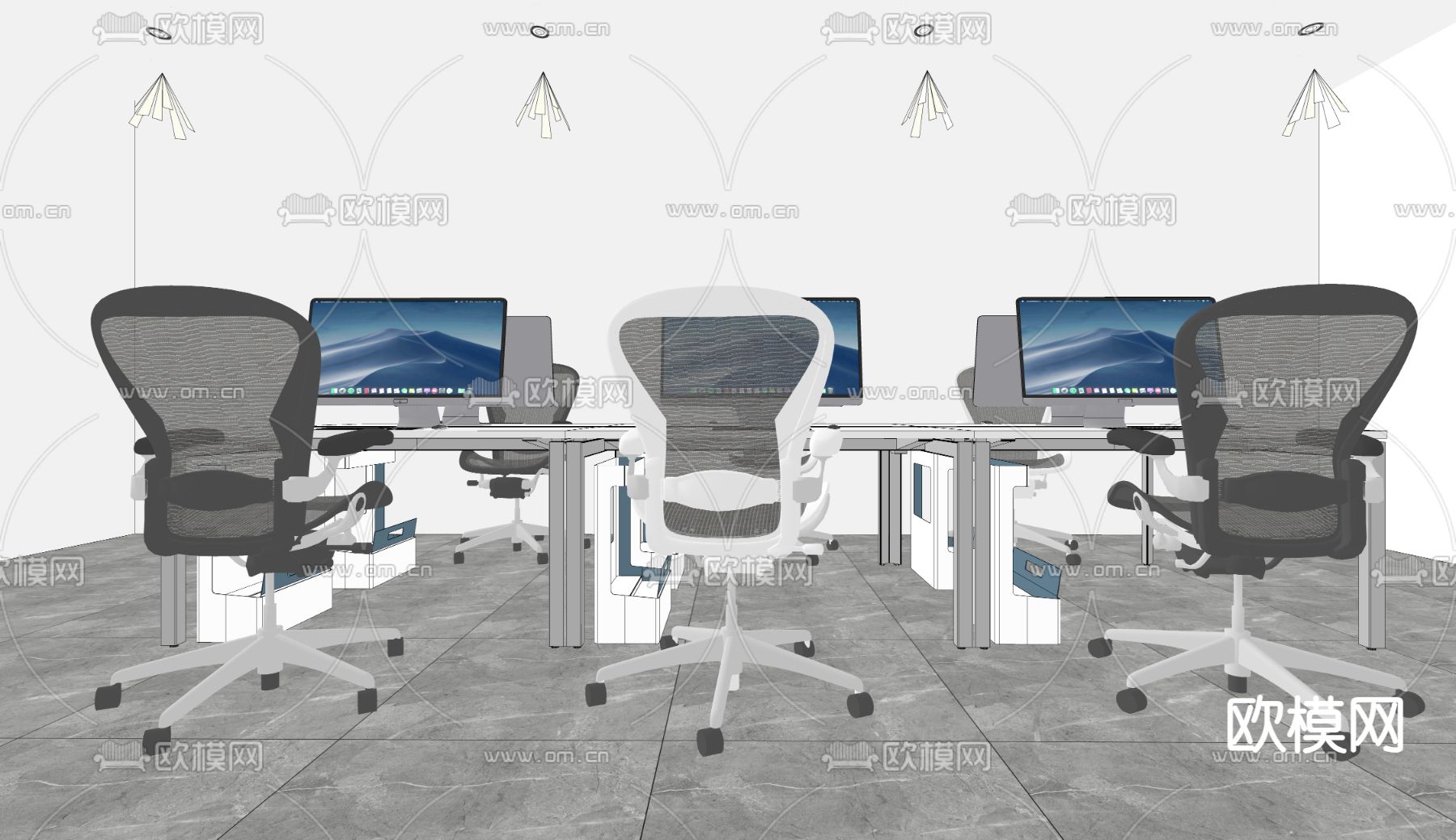 电脑工位 办公工位su模型下载（渲染图2）