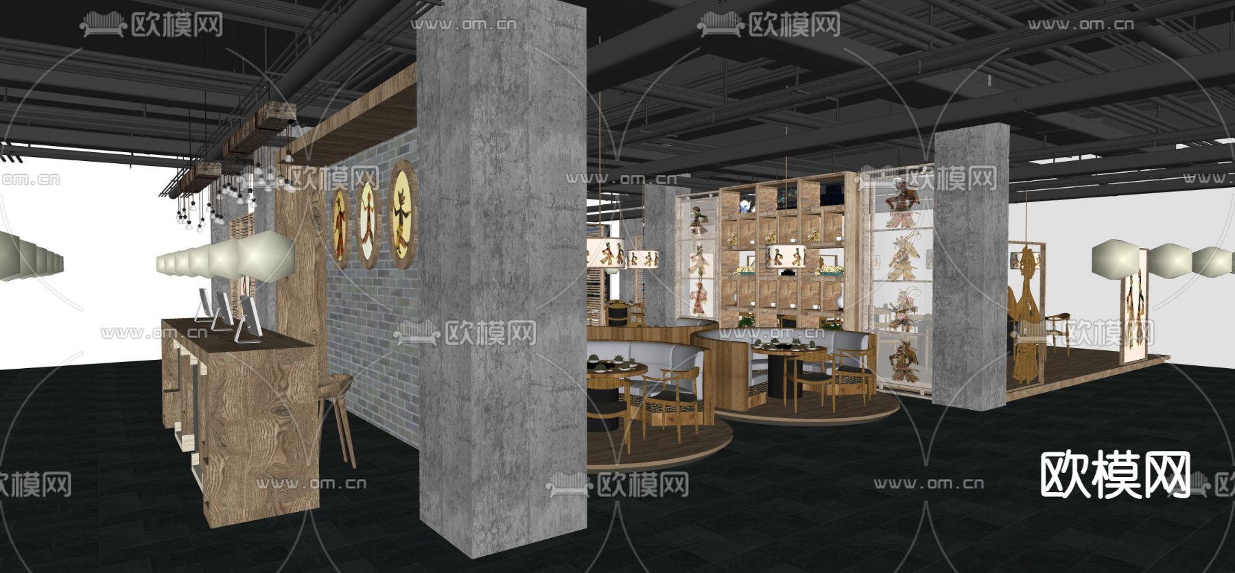新中式文化展厅su模型下载（渲染图1）