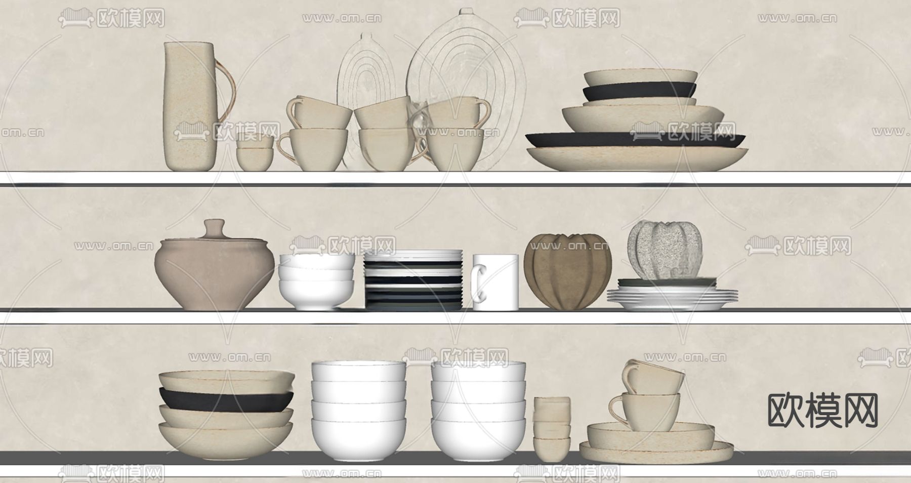 侘寂餐具su模型下载（渲染图1）