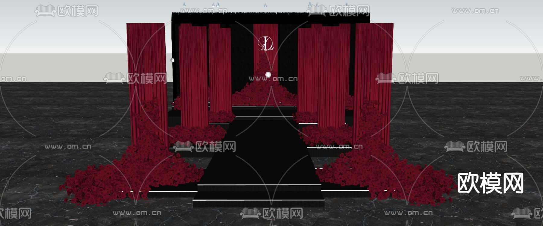 玫红色布幔 秀场婚礼秀su模型下载（渲染图1）