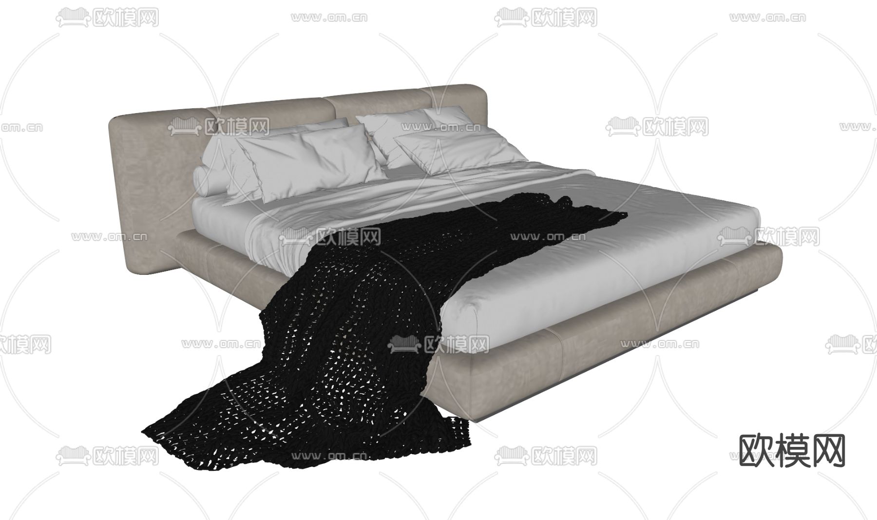 现代双人床su模型下载（渲染图1）