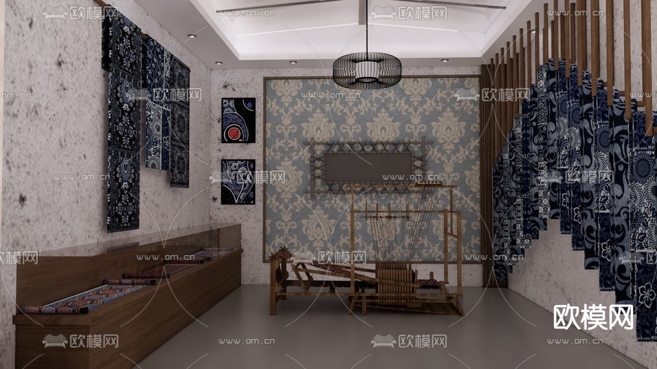 新中式扎染展厅su模型下载(渲染图2)