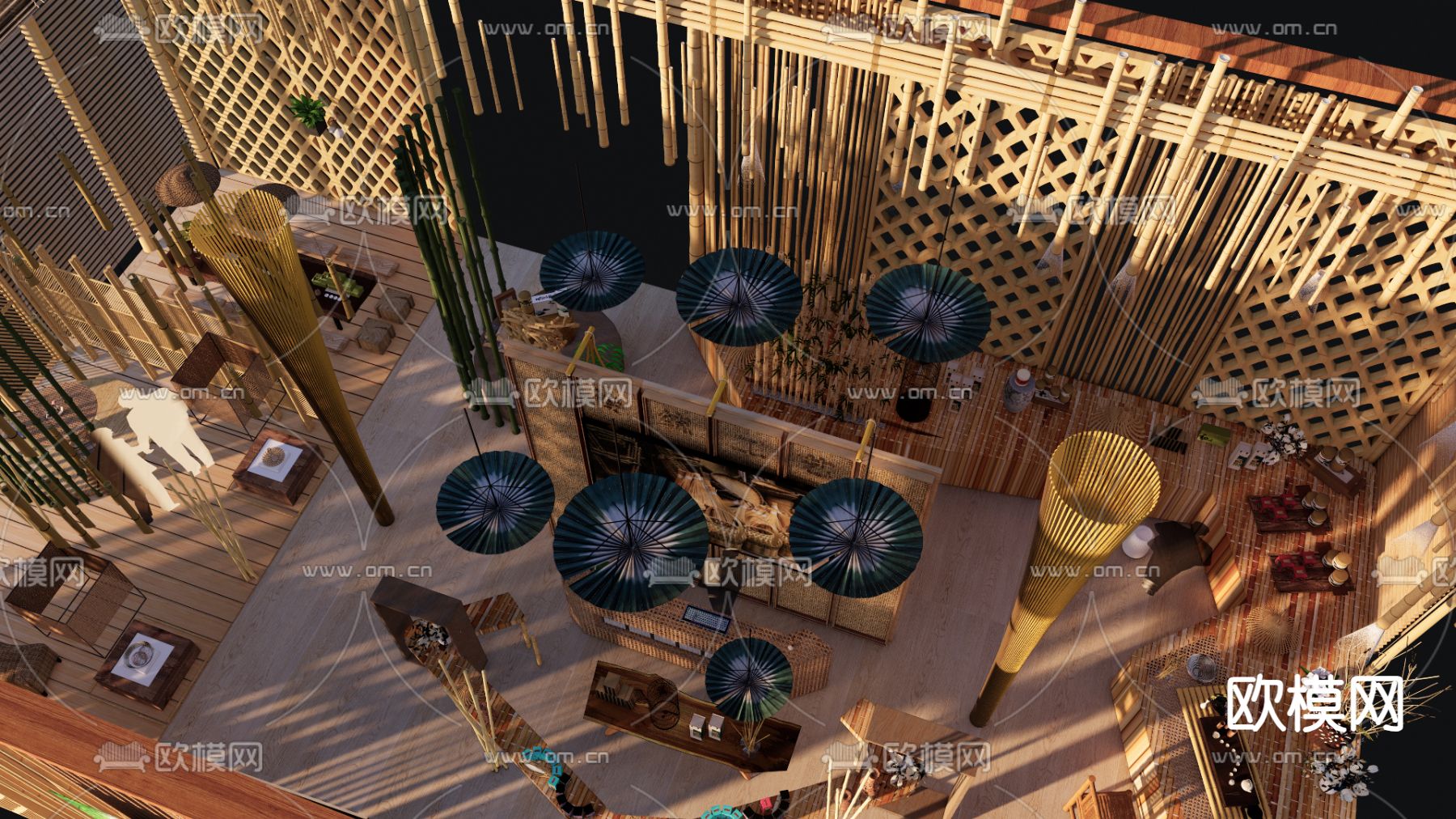 新中式农业展览馆展厅su模型下载（渲染图2）