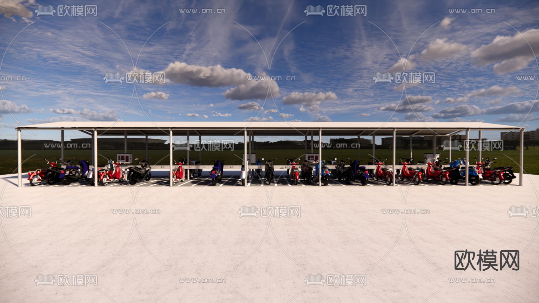 电动车棚su模型下载（渲染图1）