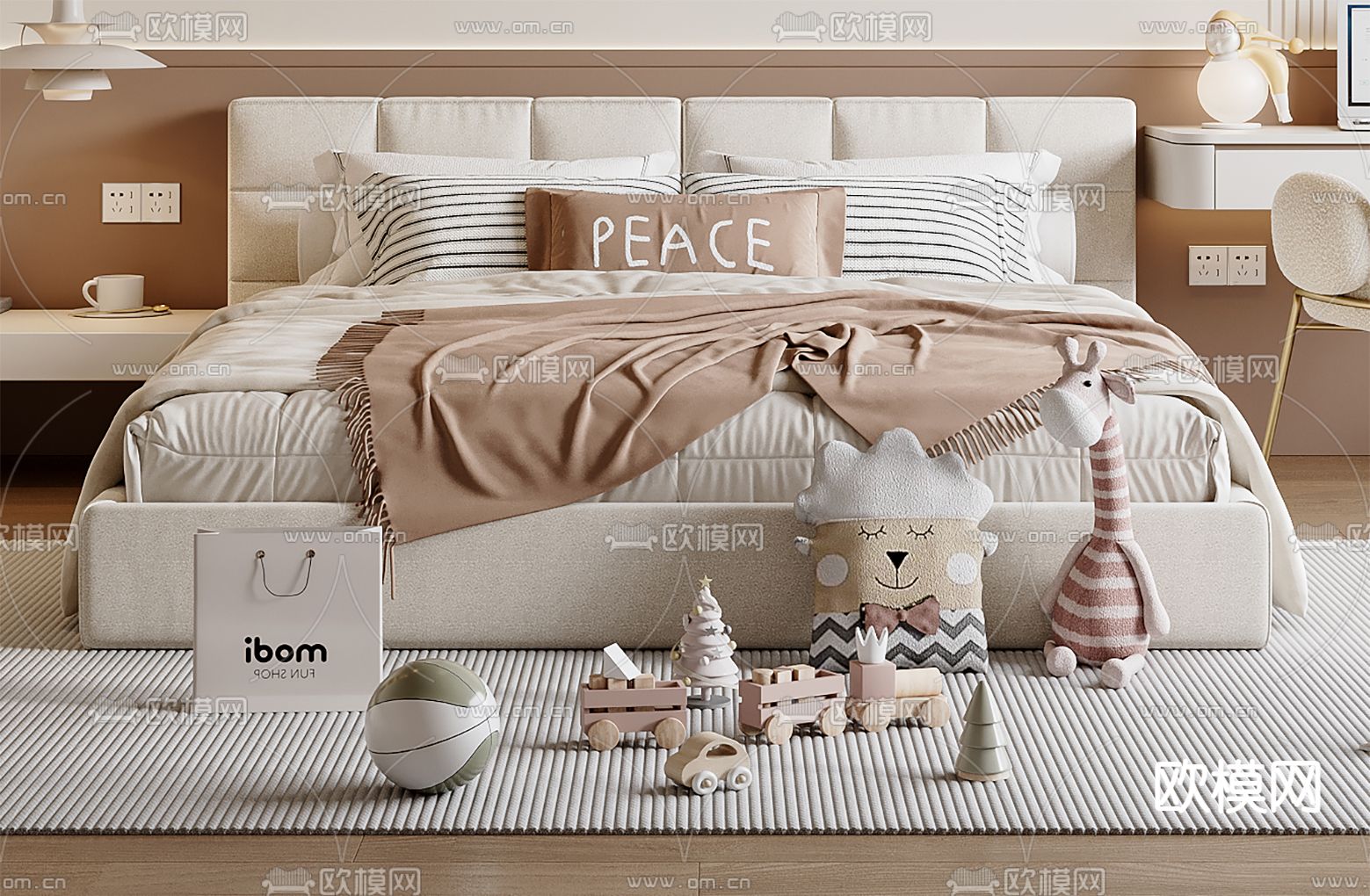现代儿童床su模型下载（渲染图2）