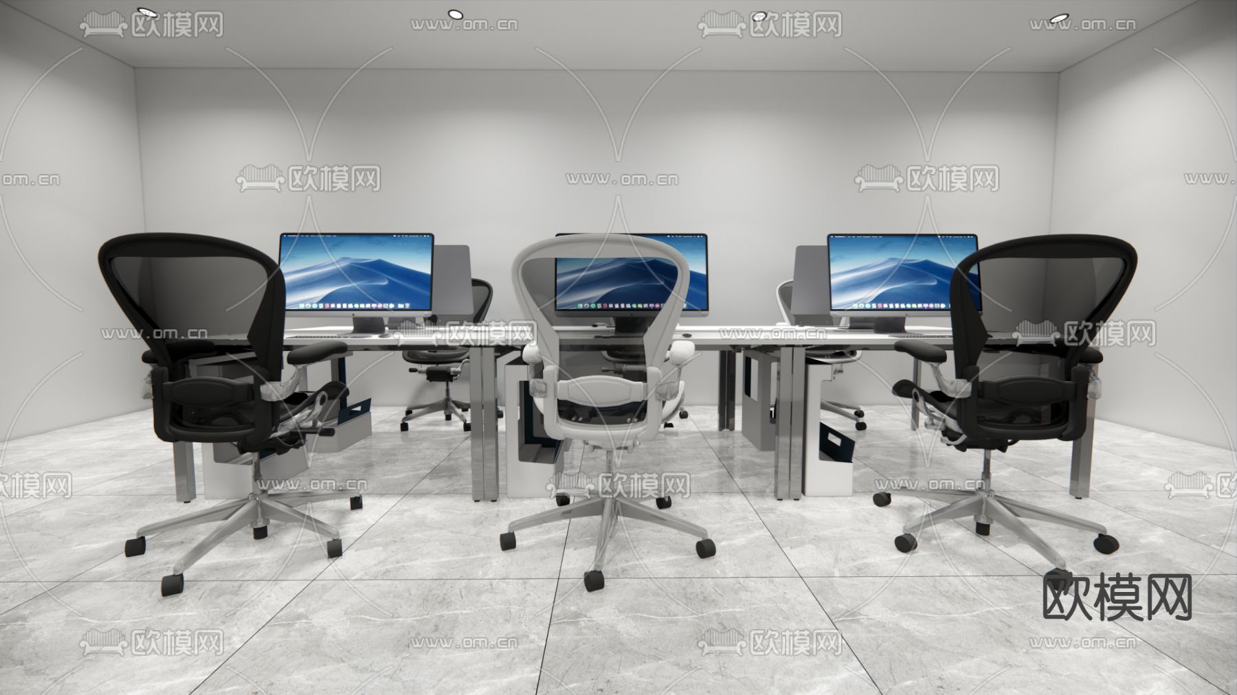 电脑工位 办公工位su模型下载（渲染图1）