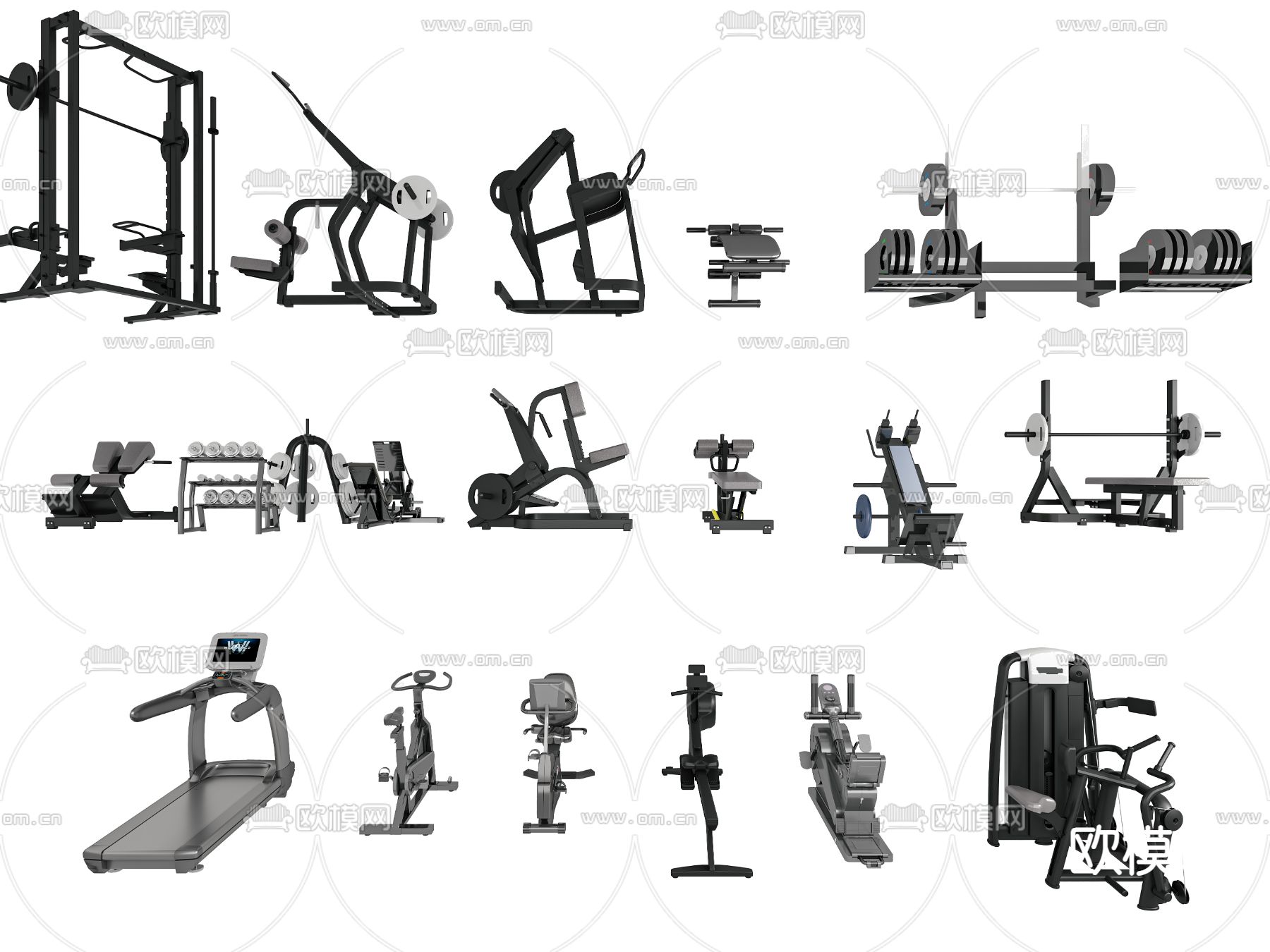 现代健身器械 健身器材su模型下载（渲染图1）