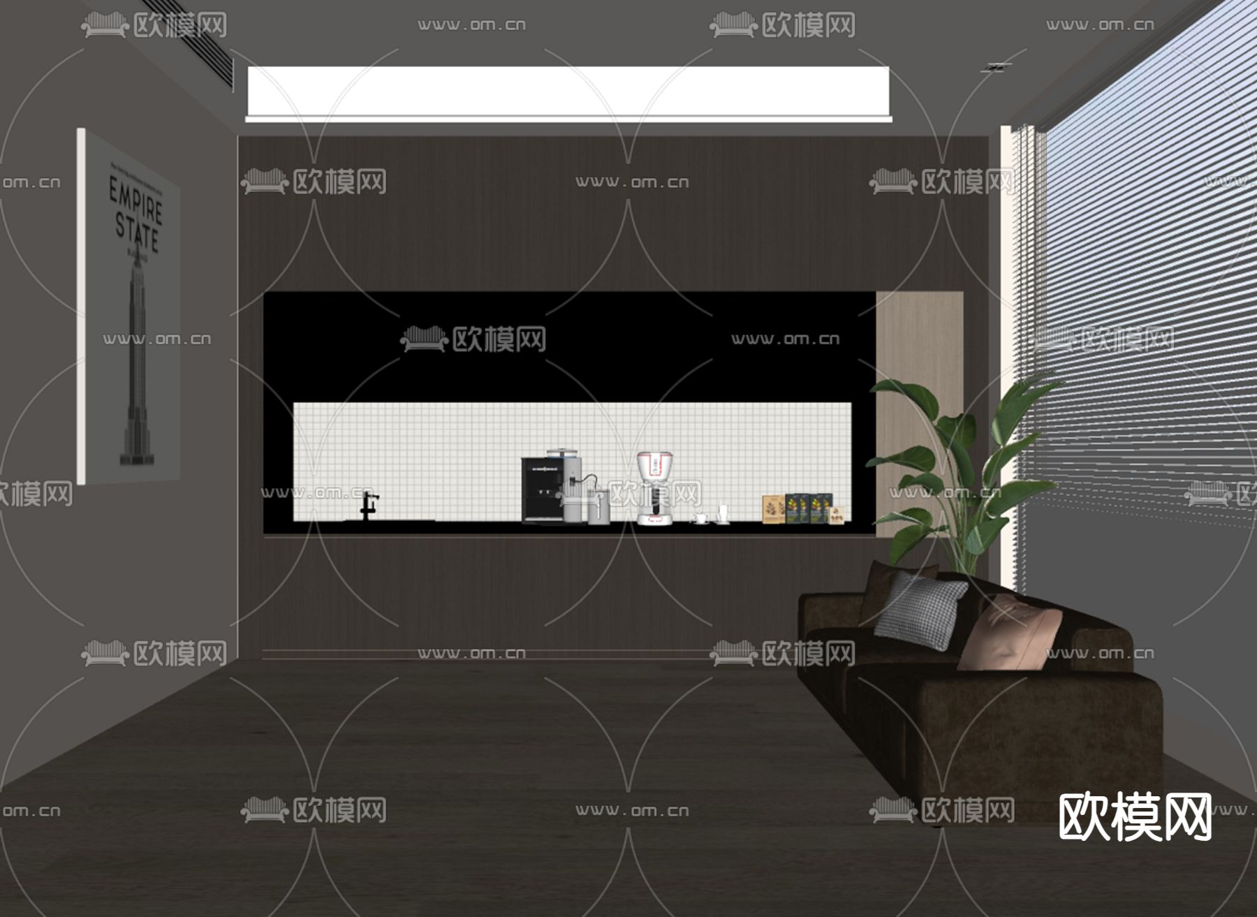 现代茶水间su模型下载（渲染图1）