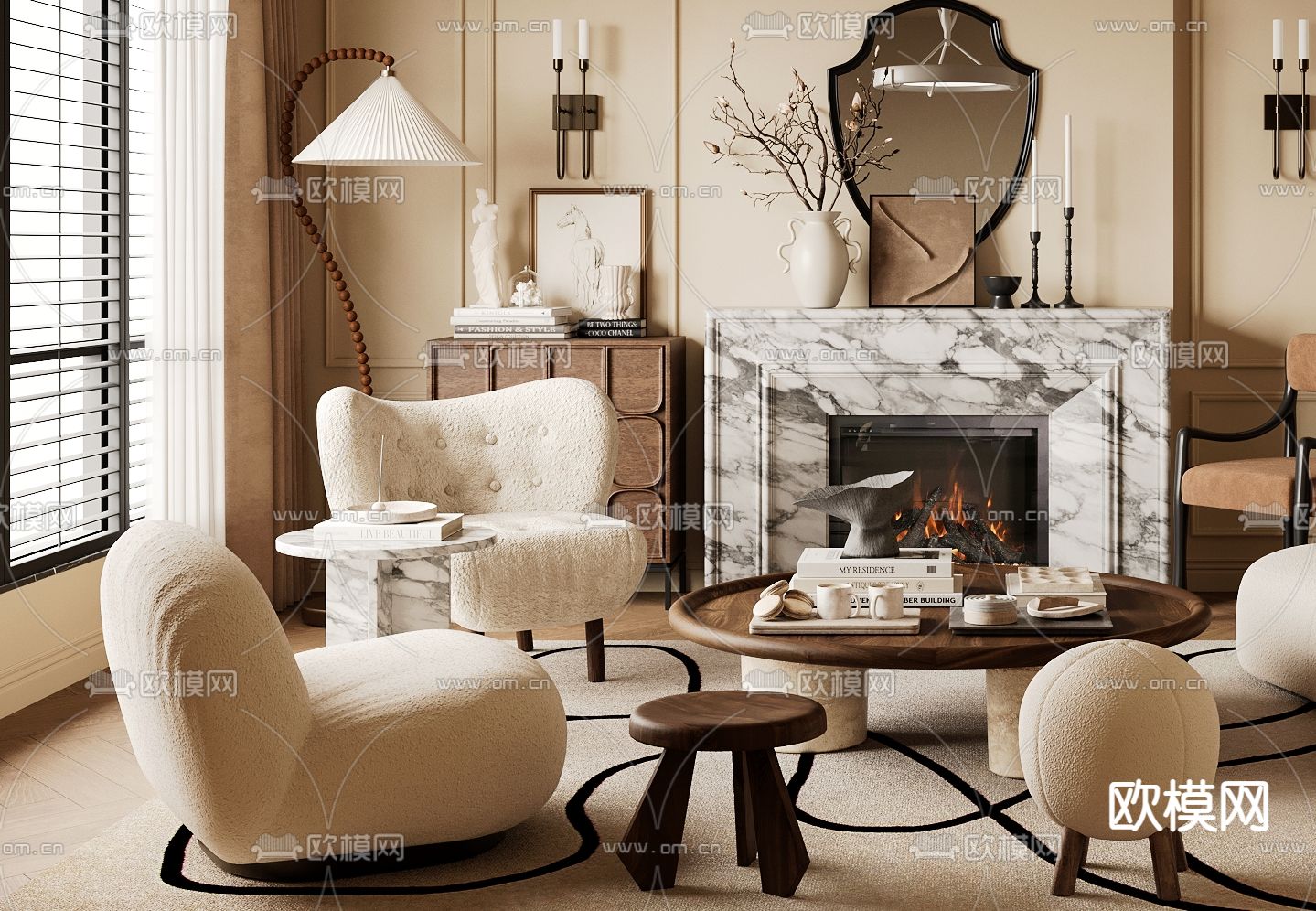 法式客厅3d模型下载（渲染图2）
