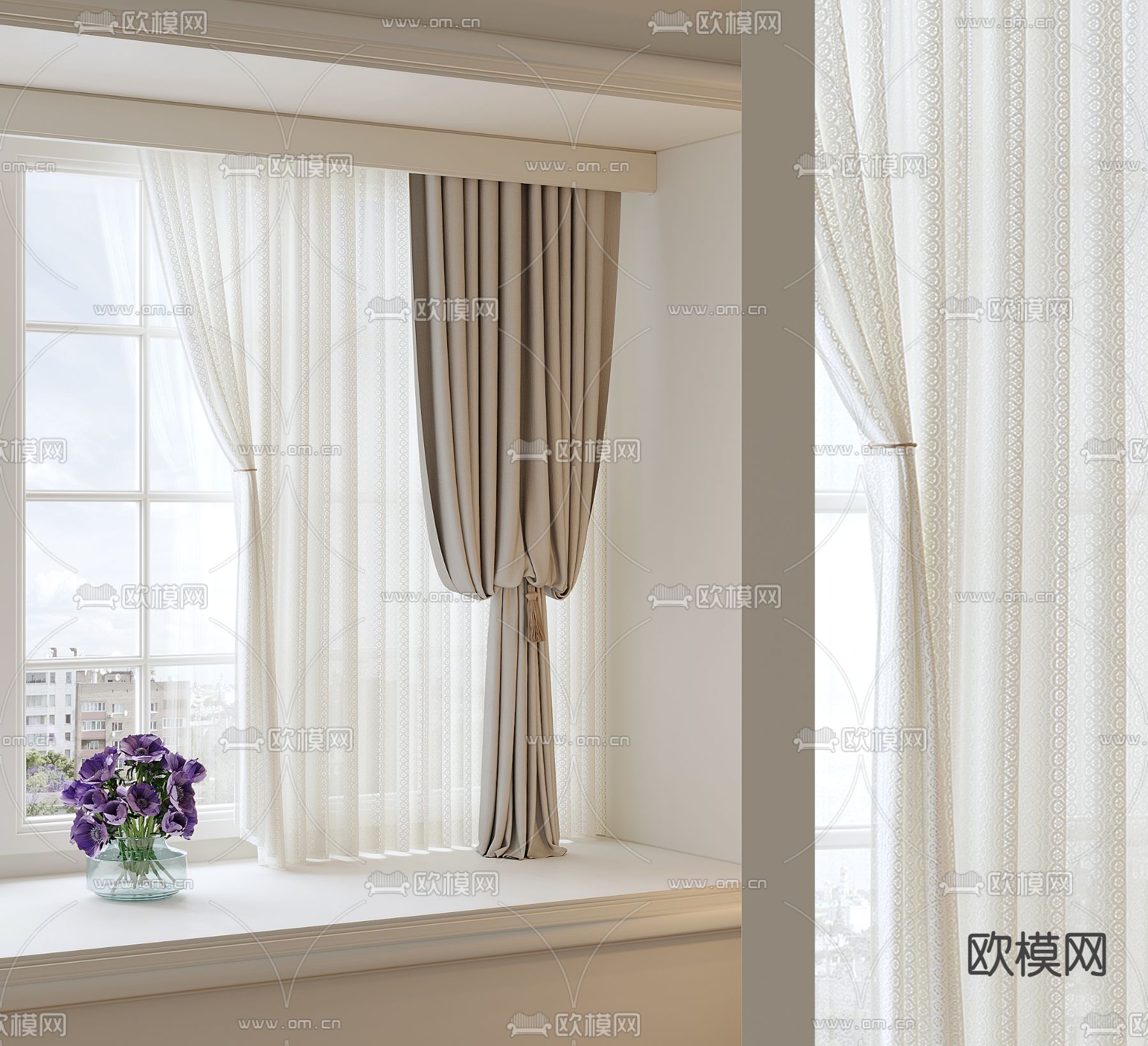 现代窗帘 纱帘3d模型下载
