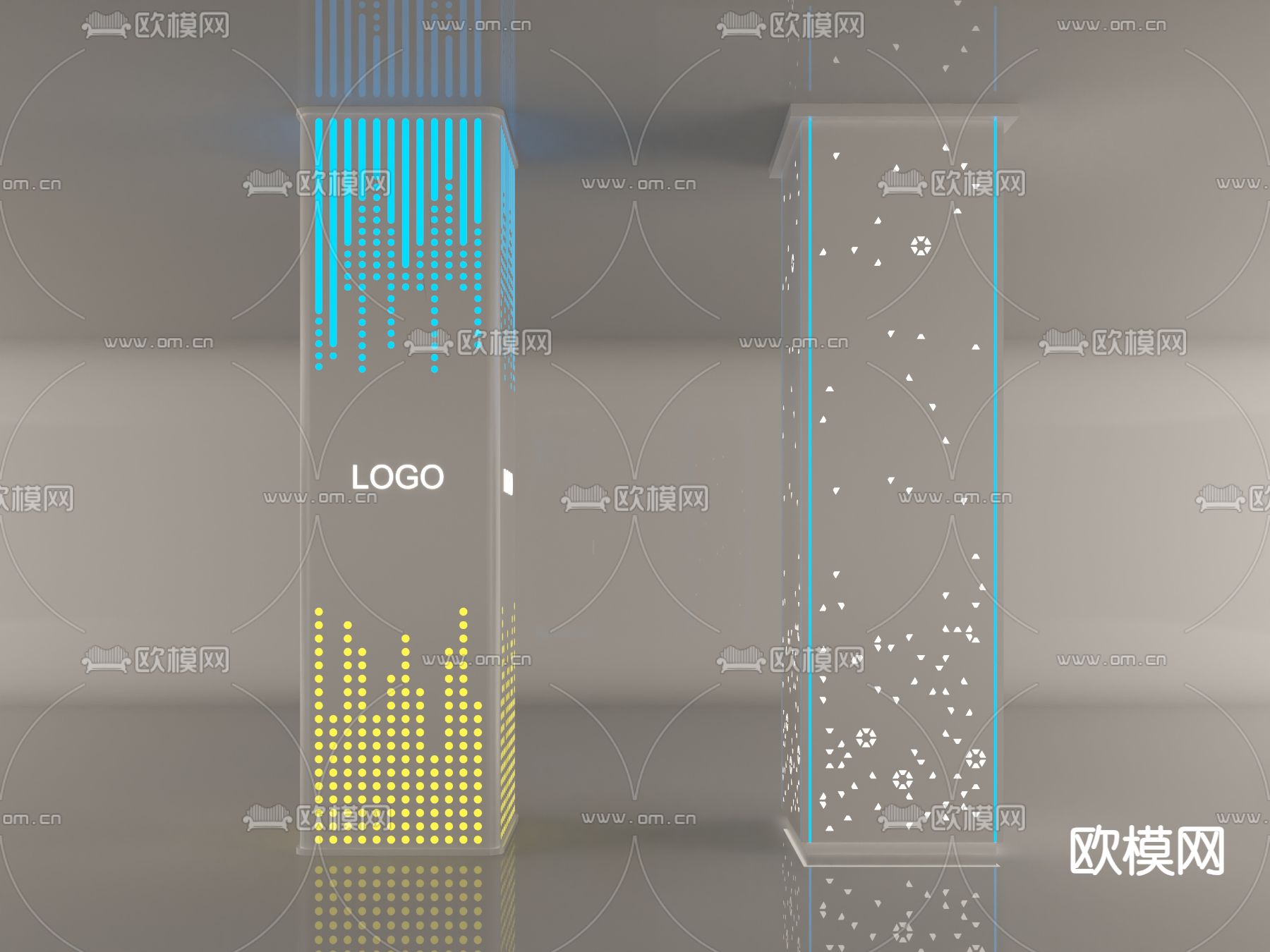 现代装饰柱 室内构造柱 镂空灯柱 穿孔铝板柱子su模型下载（渲染图1）