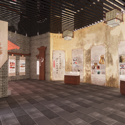  新中式非物质文化展厅su模型 