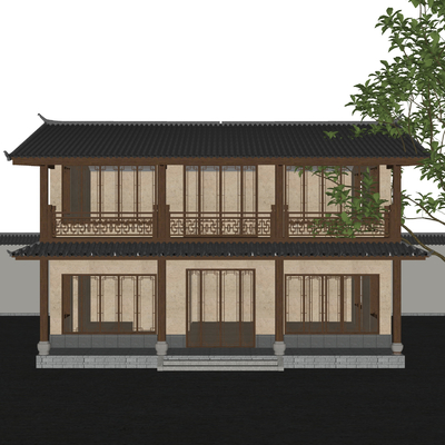  古代建筑 古街道su模型 