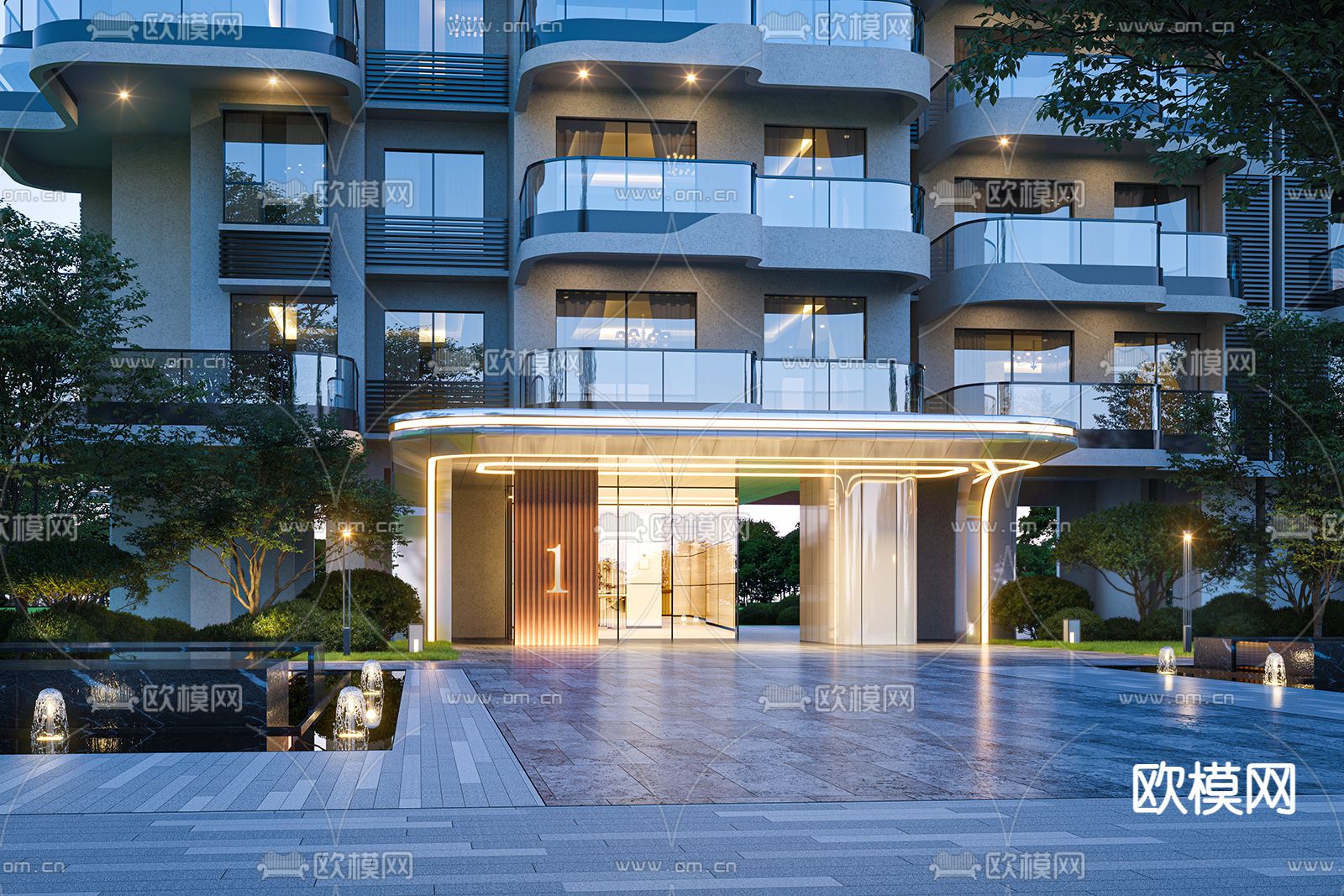 现代住宅门头 住宅单元门3d模型下载