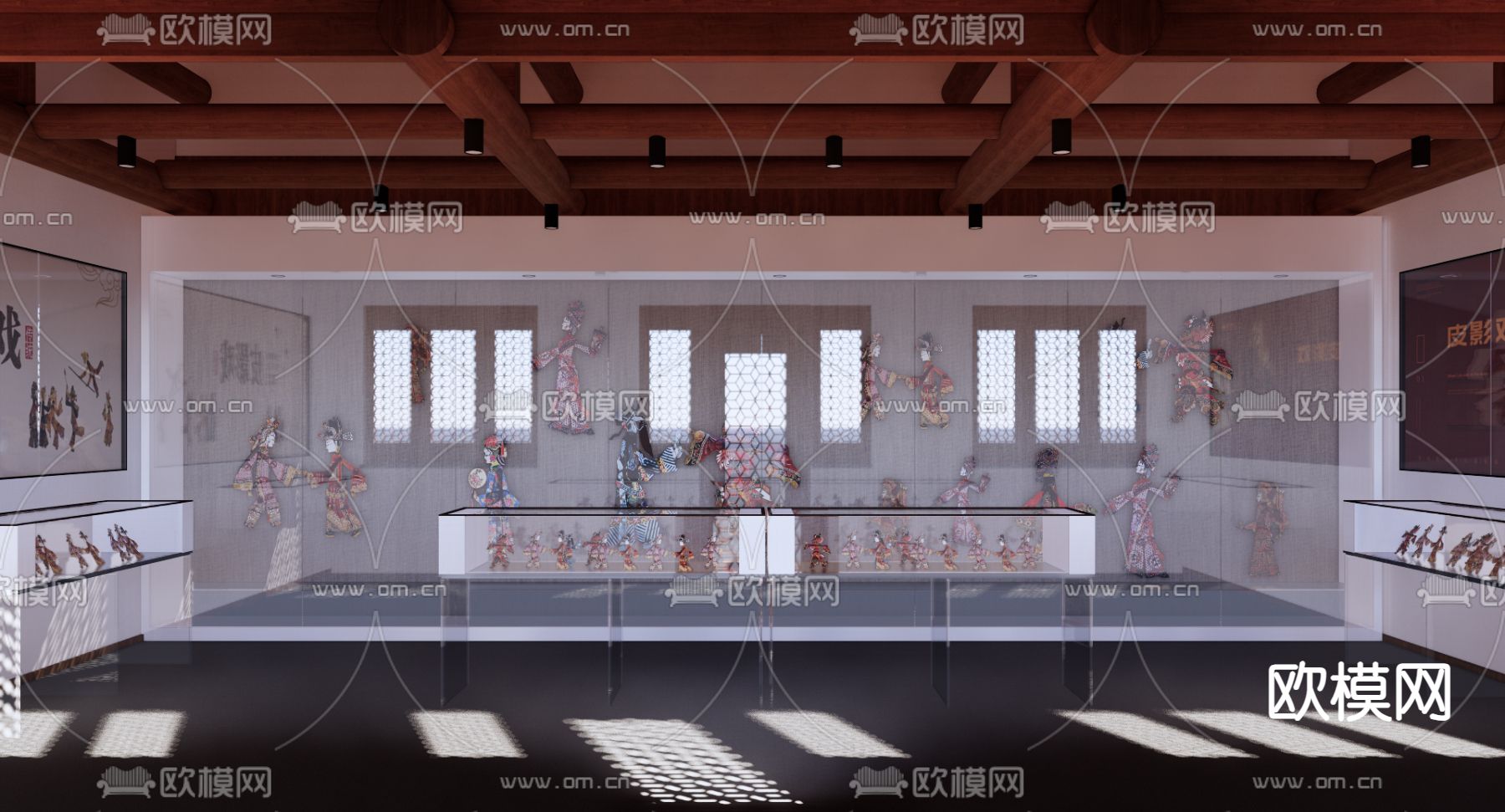 新中式皮影戏文化展厅su模型下载（渲染图2）