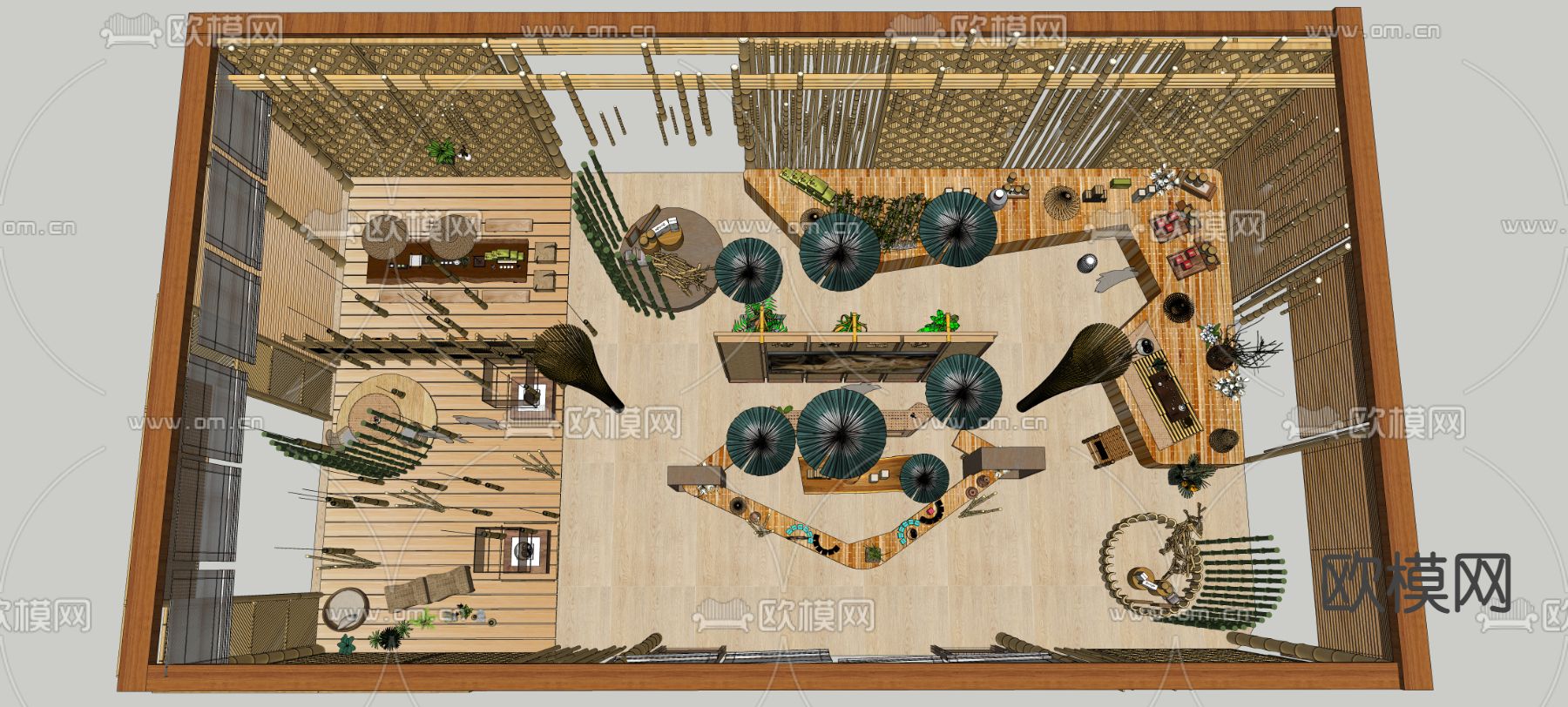 新中式农业展览馆展厅su模型下载（渲染图1）