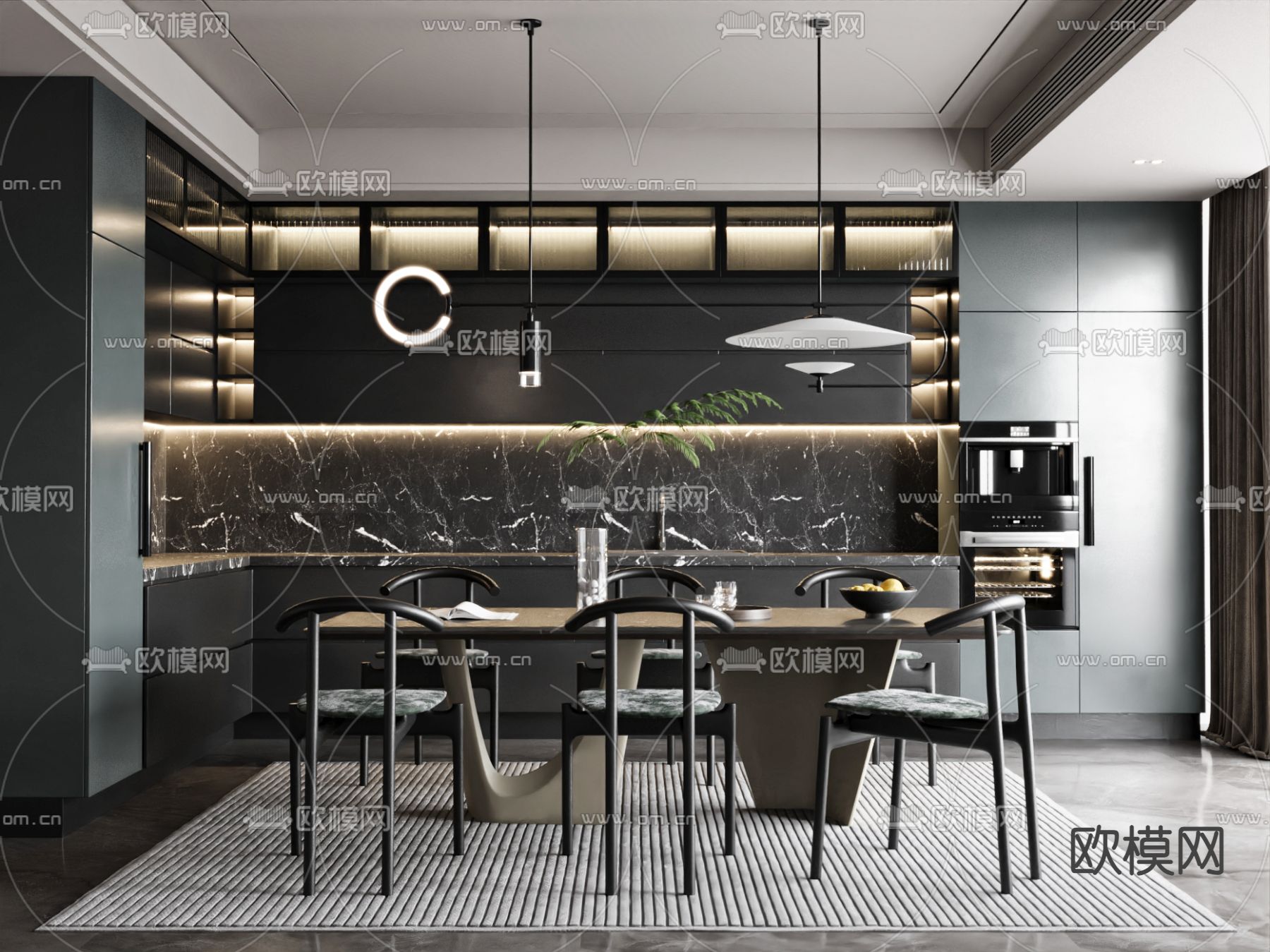 暗黑风餐厅su模型下载（渲染图2）
