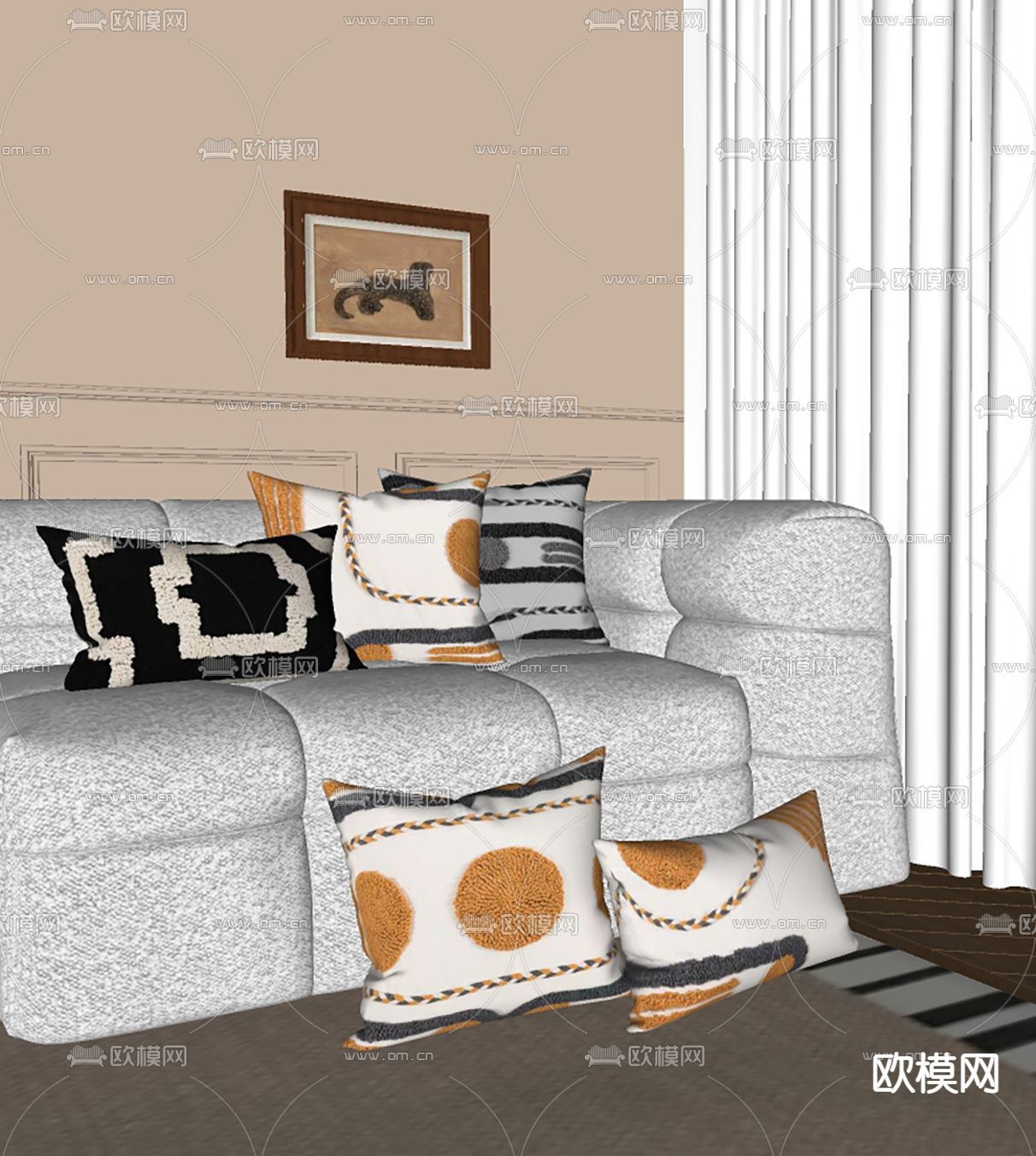 奶油风羊毛抱枕 靠枕su模型下载（渲染图1）