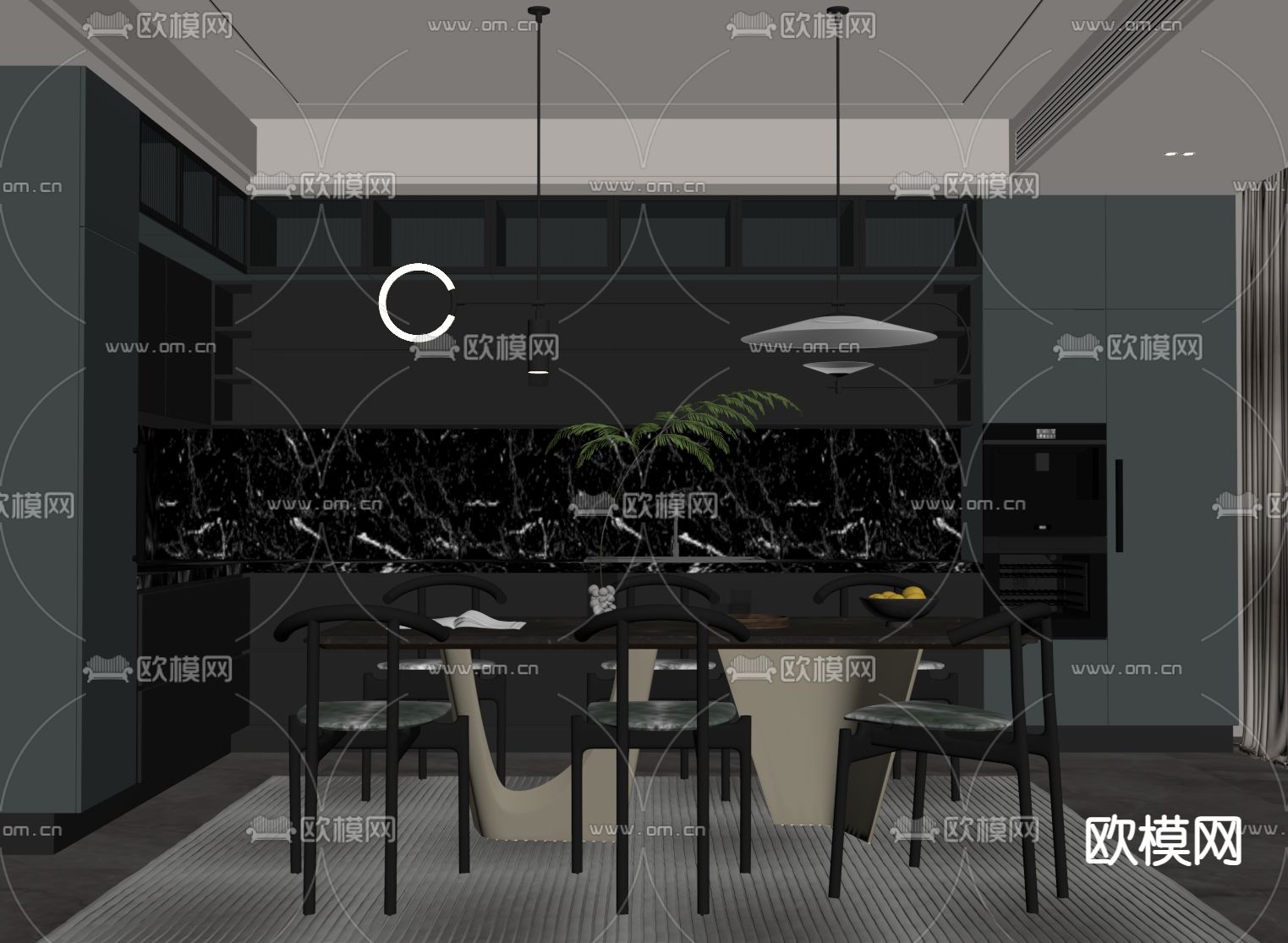 暗黑风餐厅su模型下载（渲染图1）