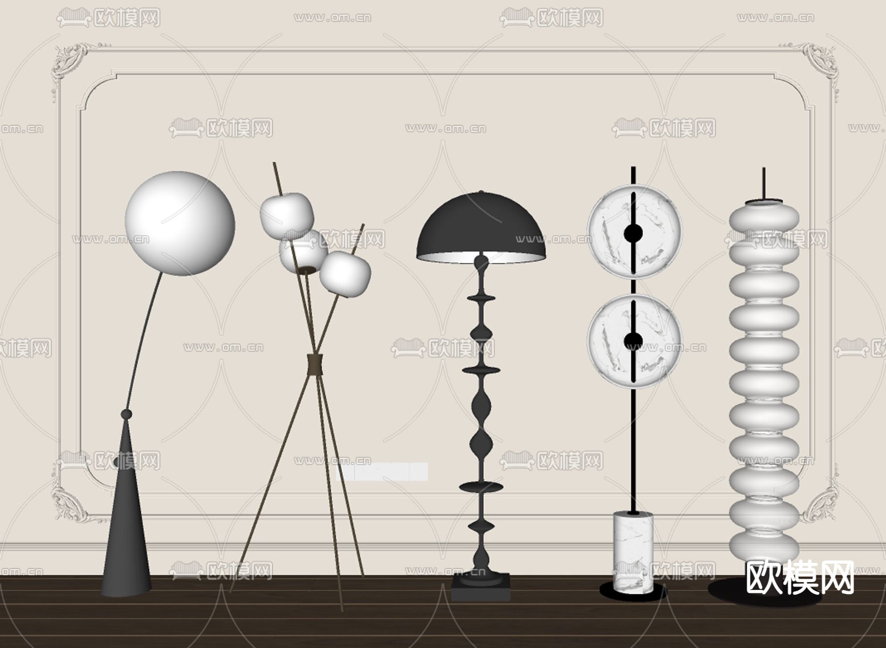 法式落地灯su模型下载（渲染图1）
