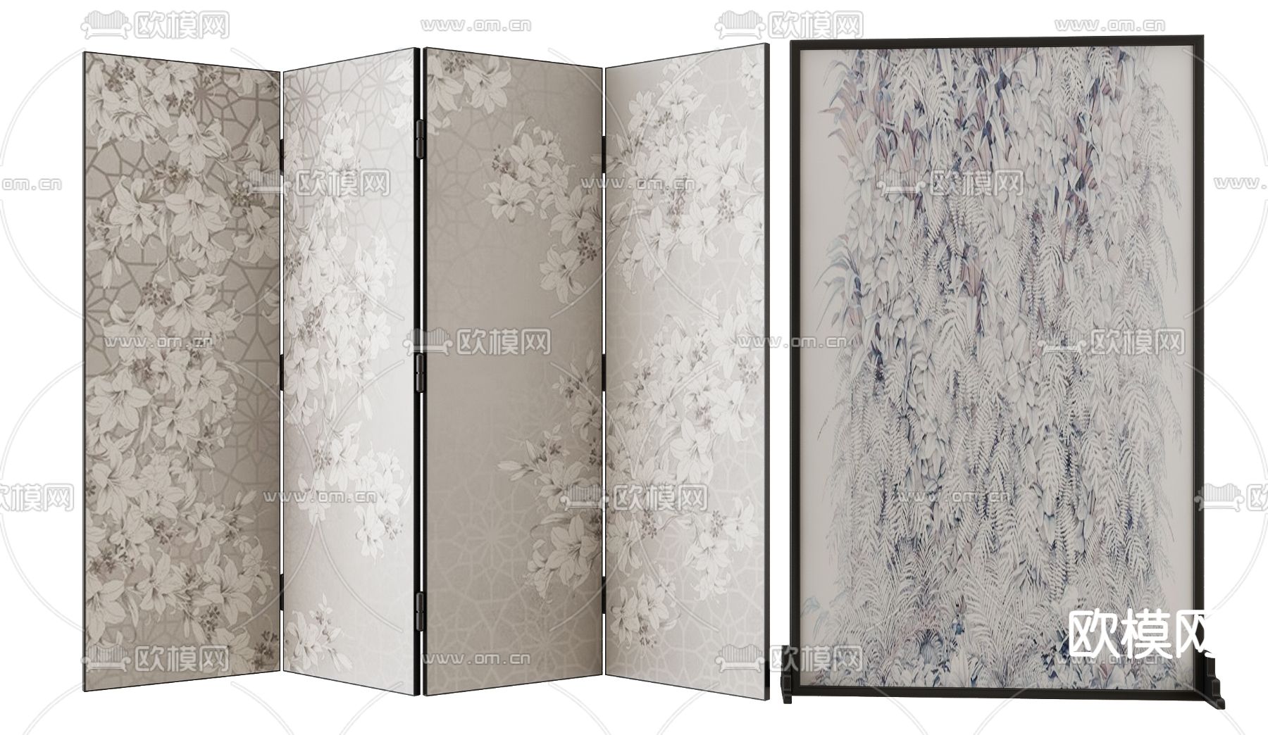 中古风壁画屏风3d模型下载