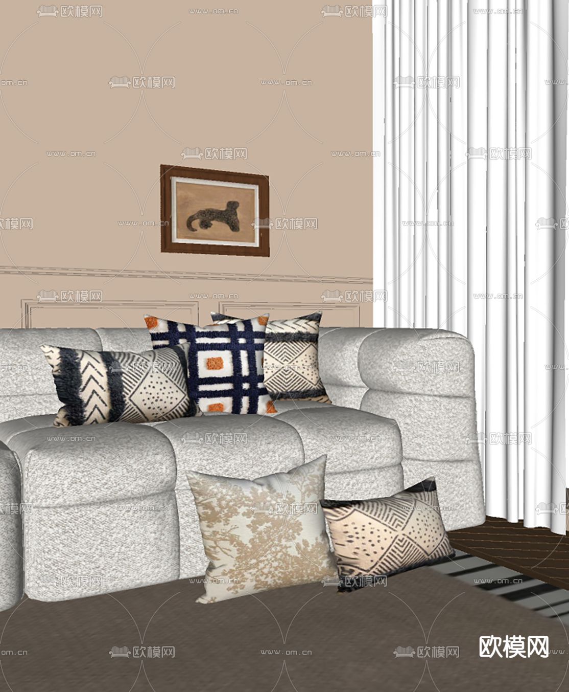 奶油风羊毛抱枕 靠枕su模型下载（渲染图1）