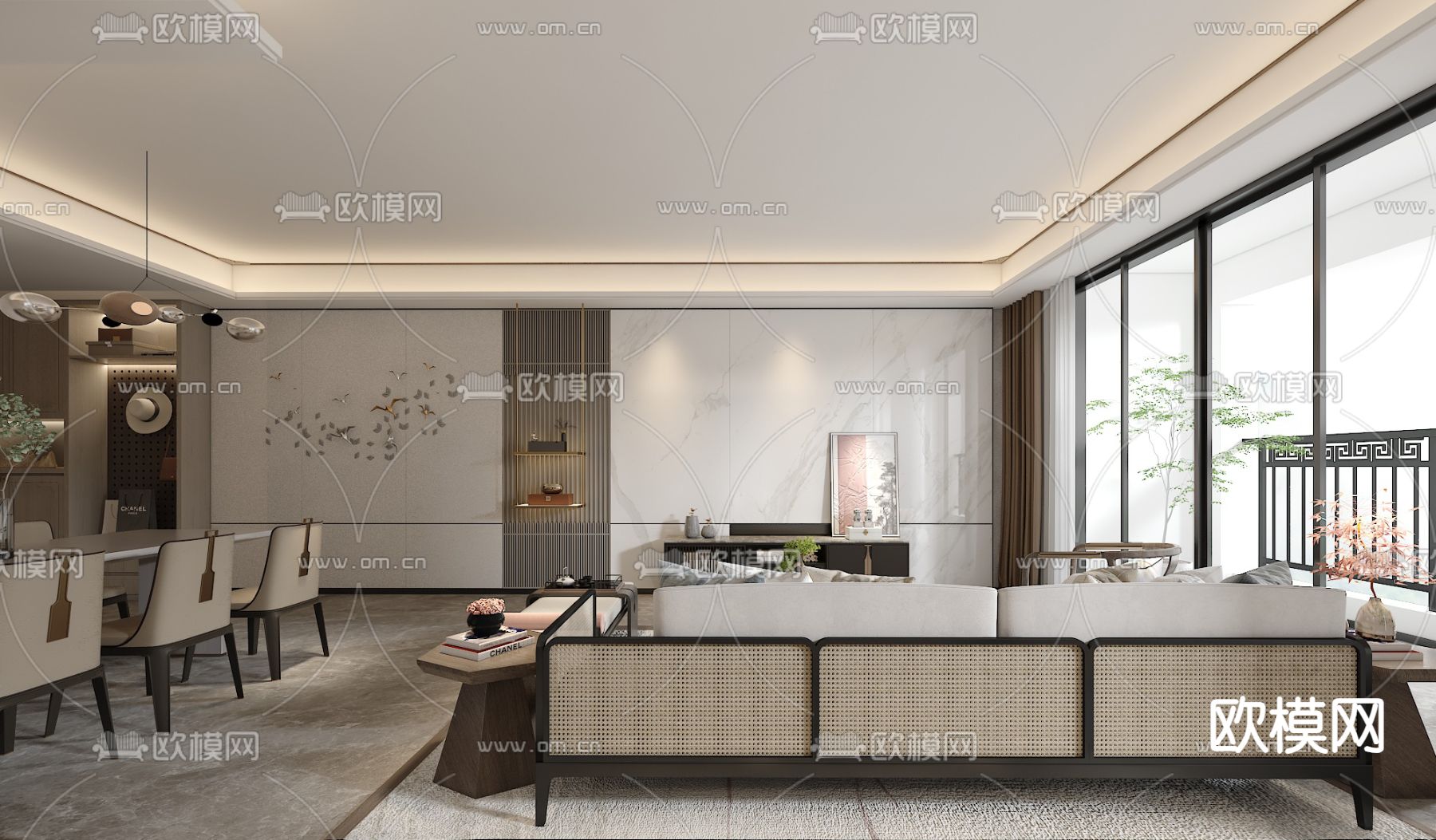 中式电视背景墙3d模型下载