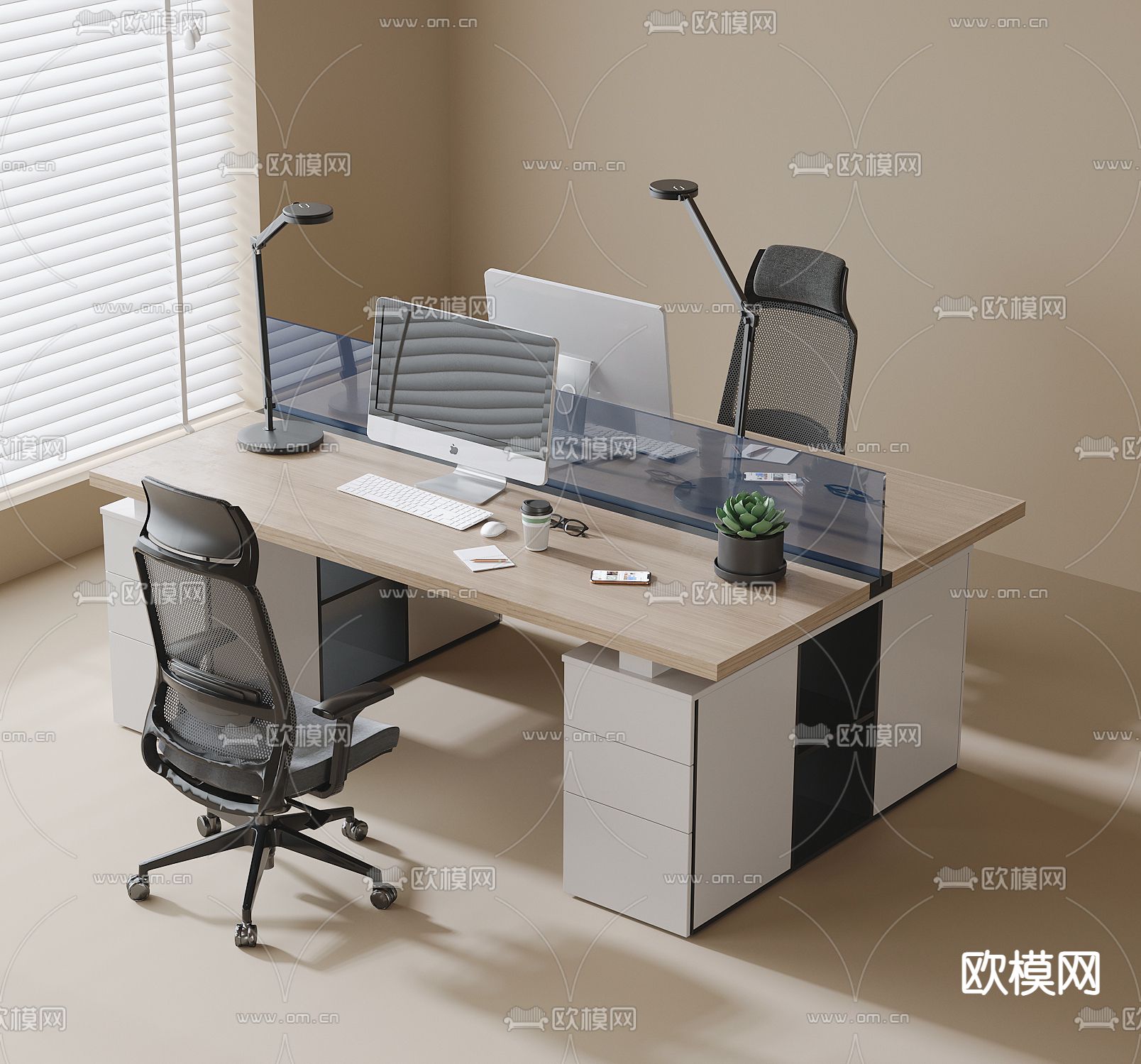 卡位办公桌 工位3d模型下载