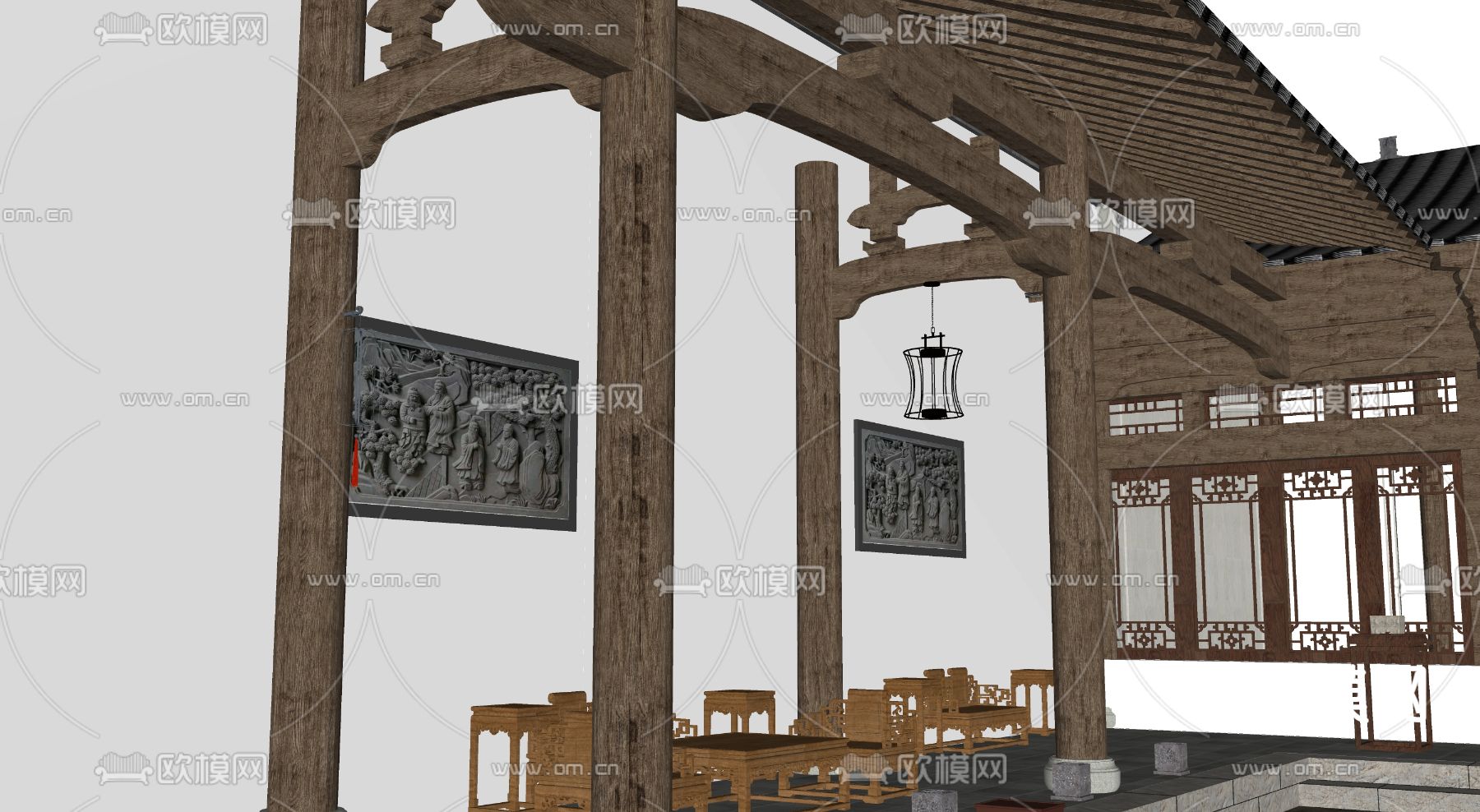 古建筑 古街道古庙su模型下载（渲染图1）