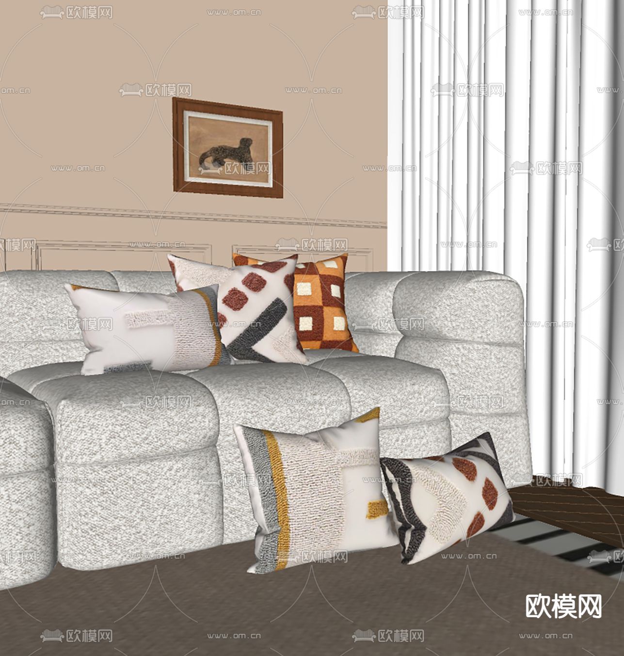 奶油风羊毛抱枕 靠枕su模型下载（渲染图1）