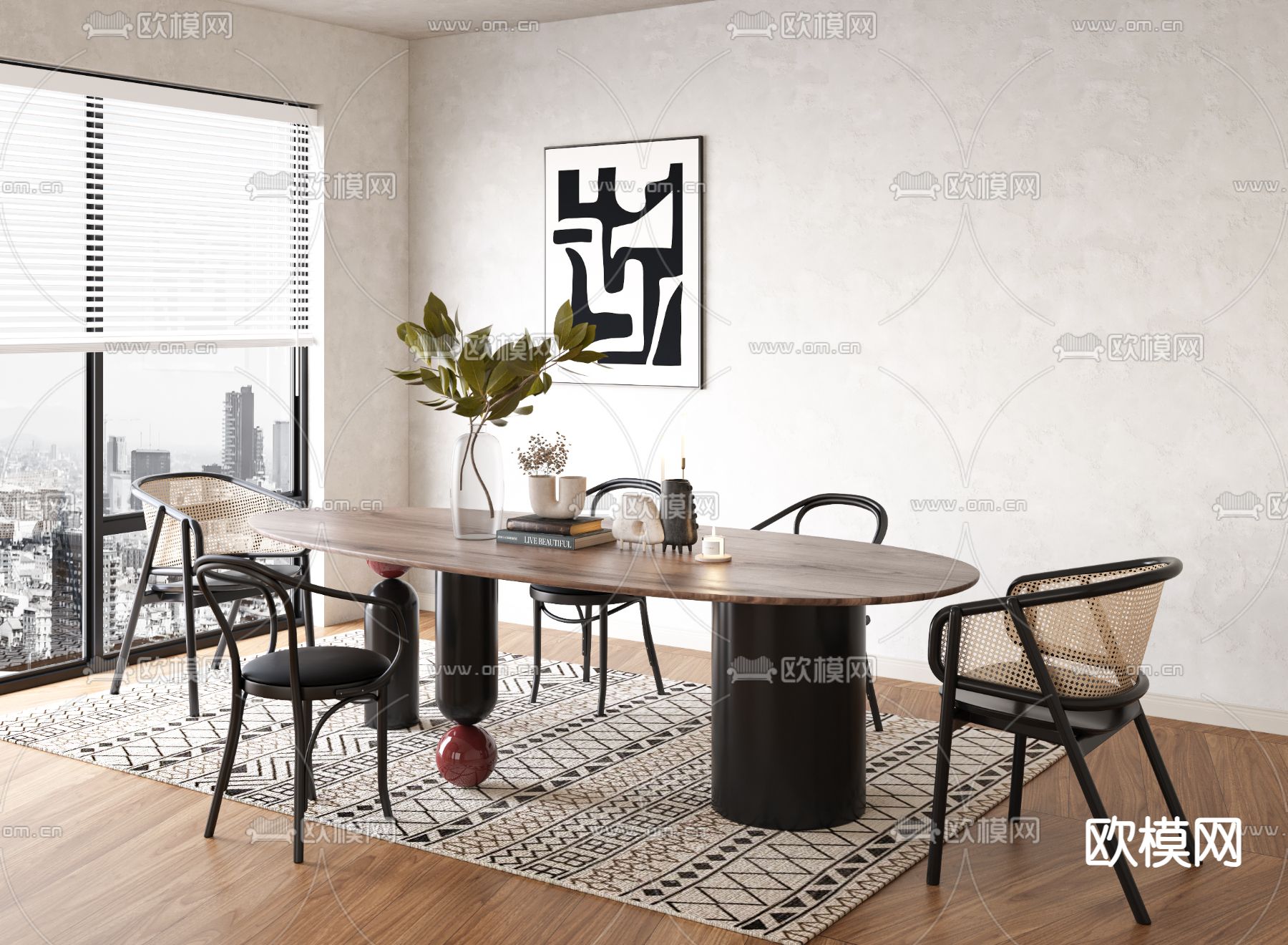 中古风餐桌椅3d模型下载