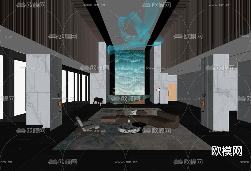 酒店大堂 售楼会所大厅su模型下载(渲染图1)