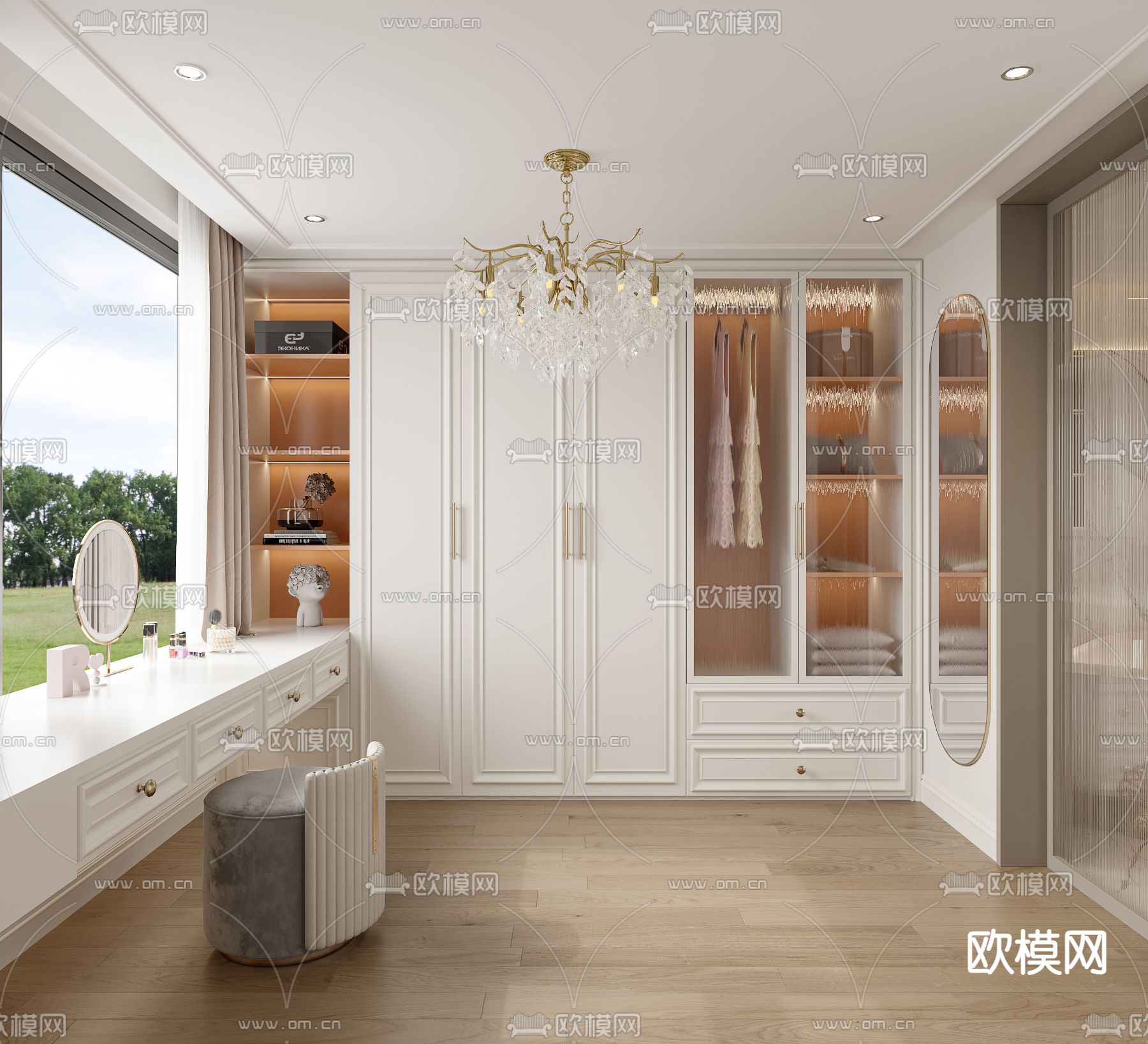 法式衣帽间 换衣间3d模型下载（渲染图1）