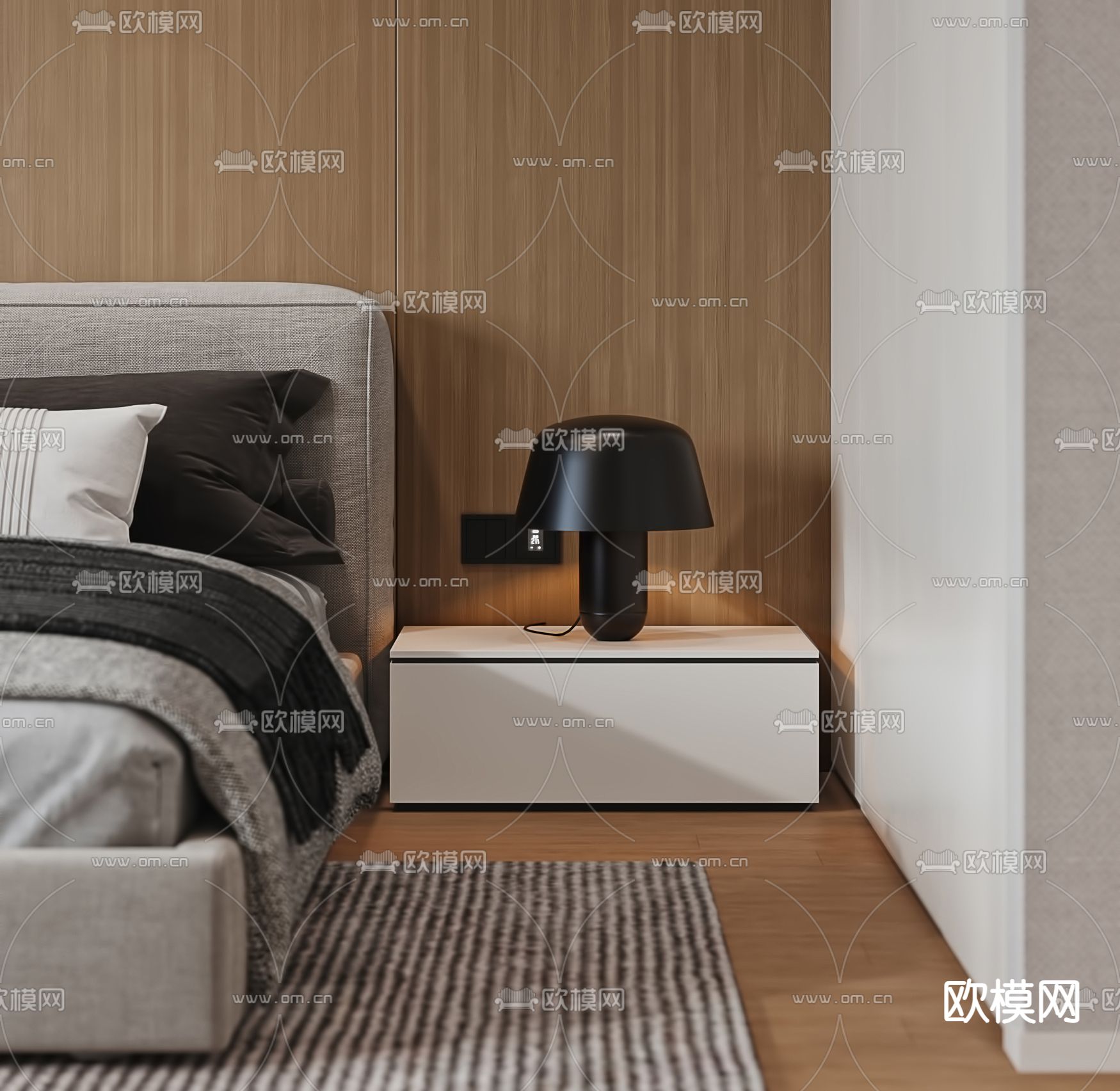 现代双人床3d模型下载（渲染图3）