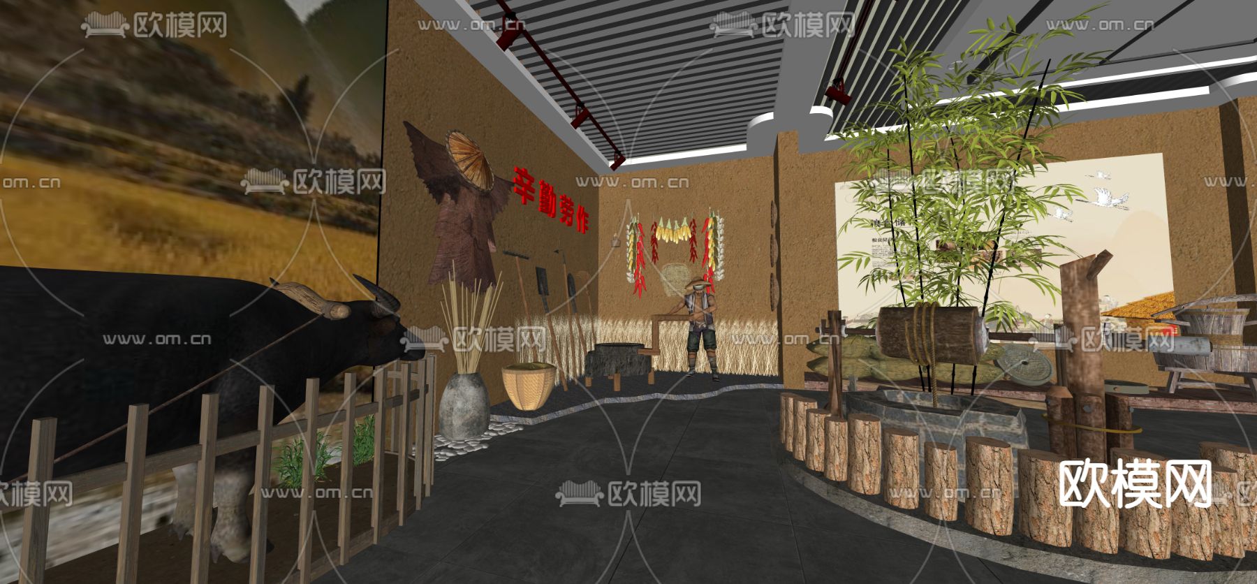 新中式粮食文化传承馆su模型下载（渲染图1）