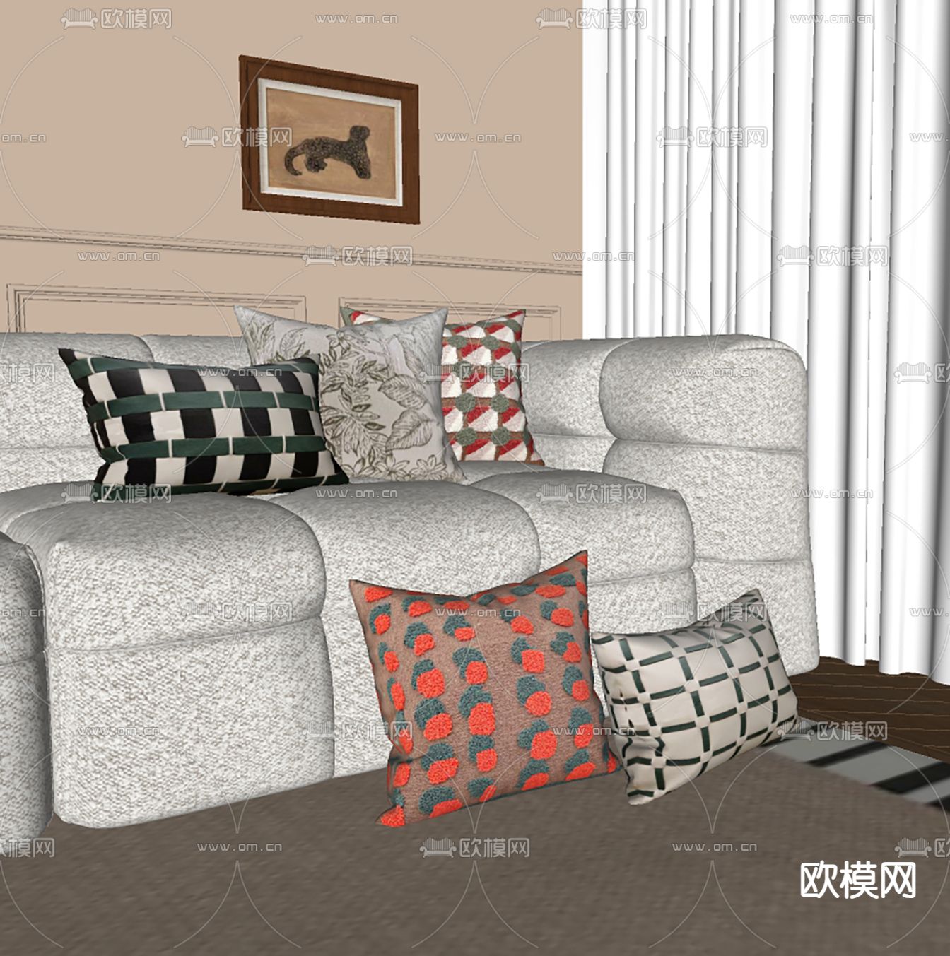 奶油风羊毛抱枕 靠枕su模型下载（渲染图1）