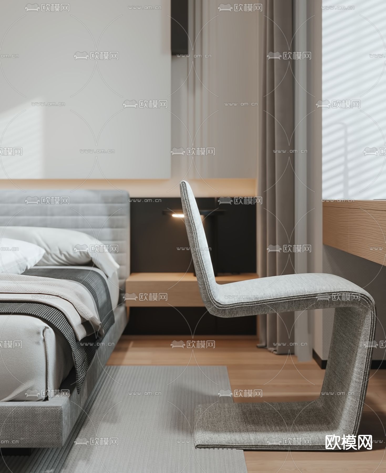 现代卧室 主卧 主人房3d模型下载（渲染图2）