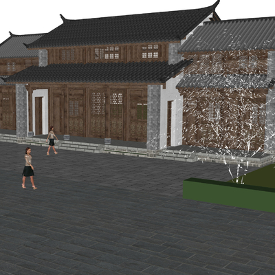  现代古建筑 古街道古庙su模型 