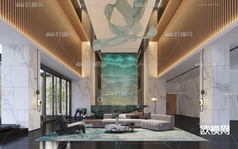 酒店大堂 售楼会所大厅su模型下载(渲染图2)