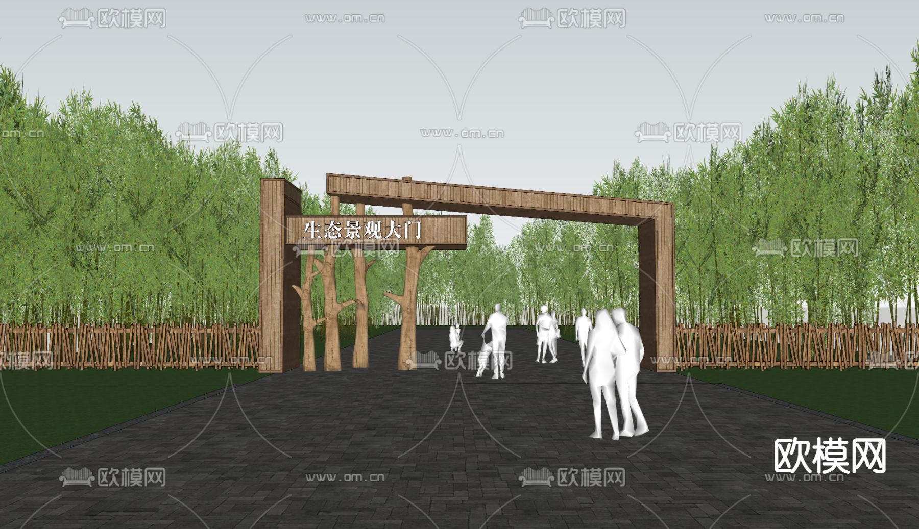 现代景区入口大门su模型