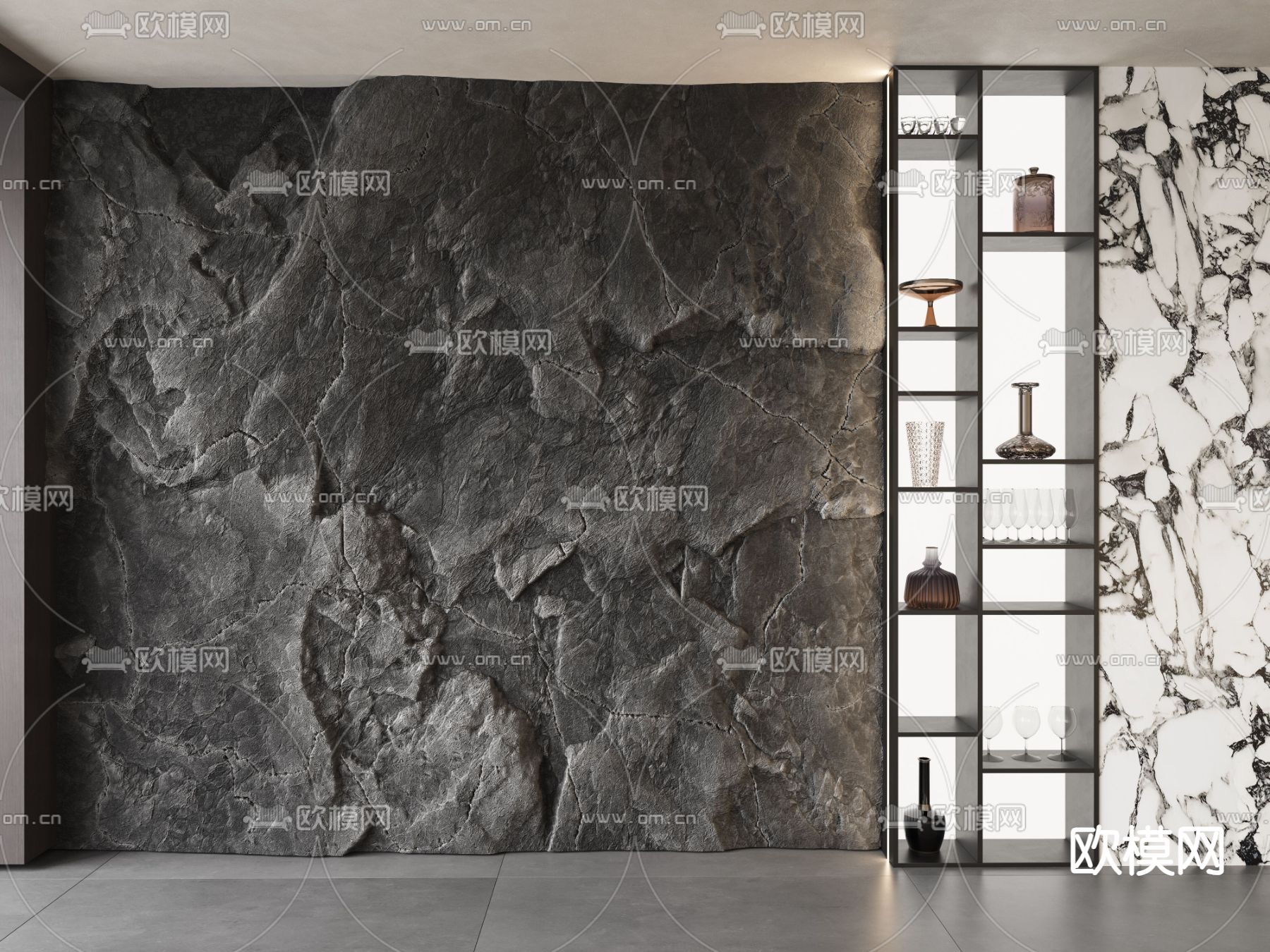 毛石墙面 熔积岩水泥板 石材墙面 背景墙 石头墙3d模型下载