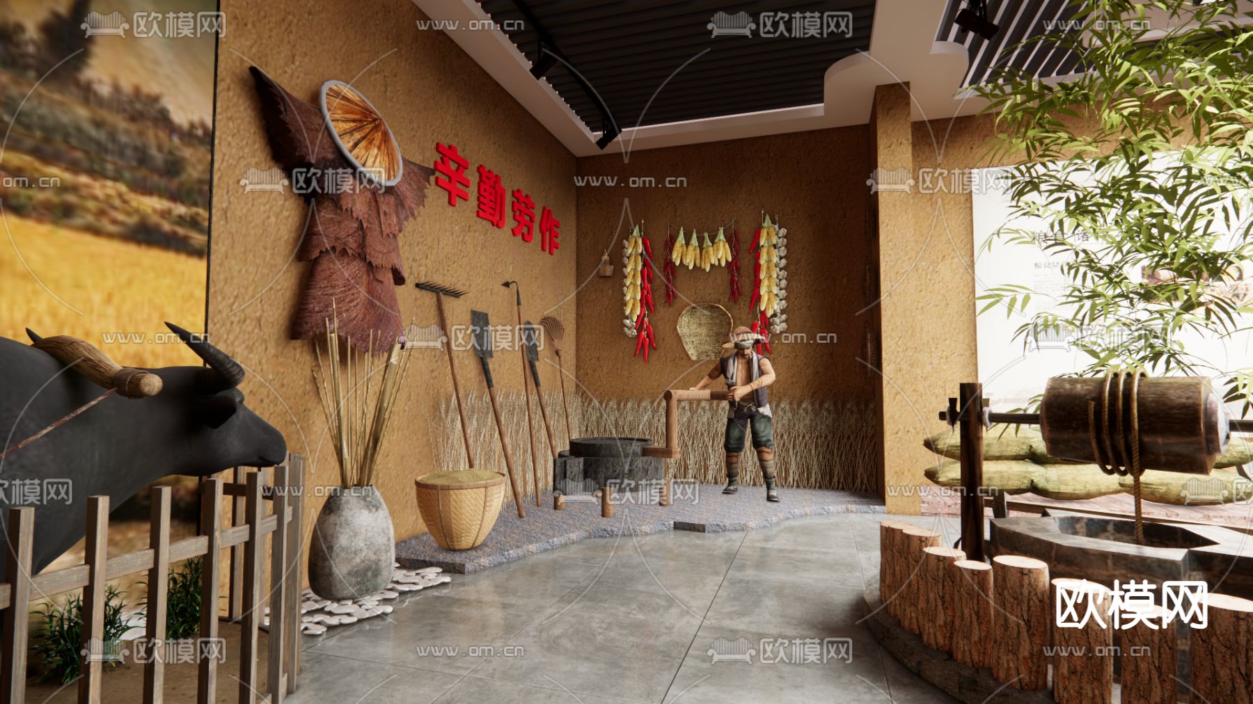 新中式粮食文化传承馆su模型下载（渲染图2）