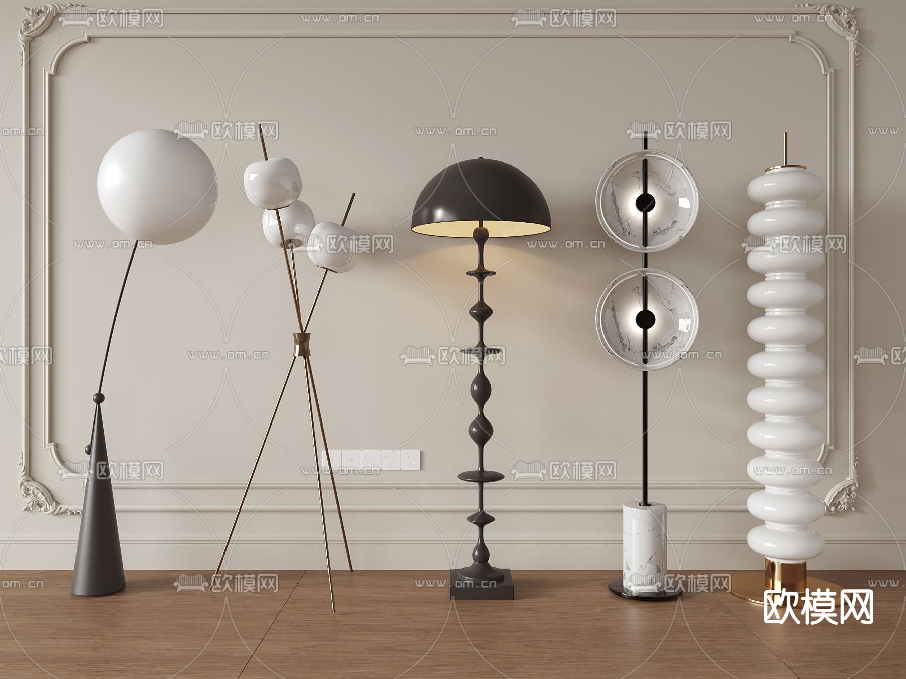 法式落地灯su模型下载（渲染图2）