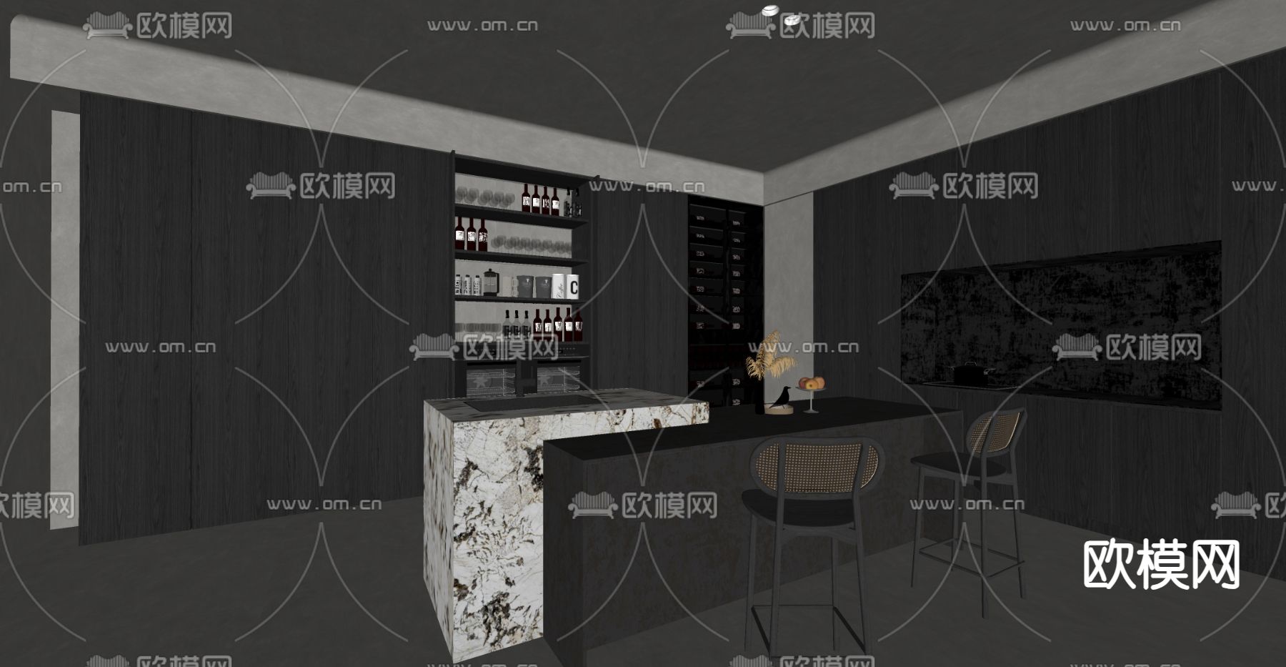 现代家居酒吧台su模型下载（渲染图1）