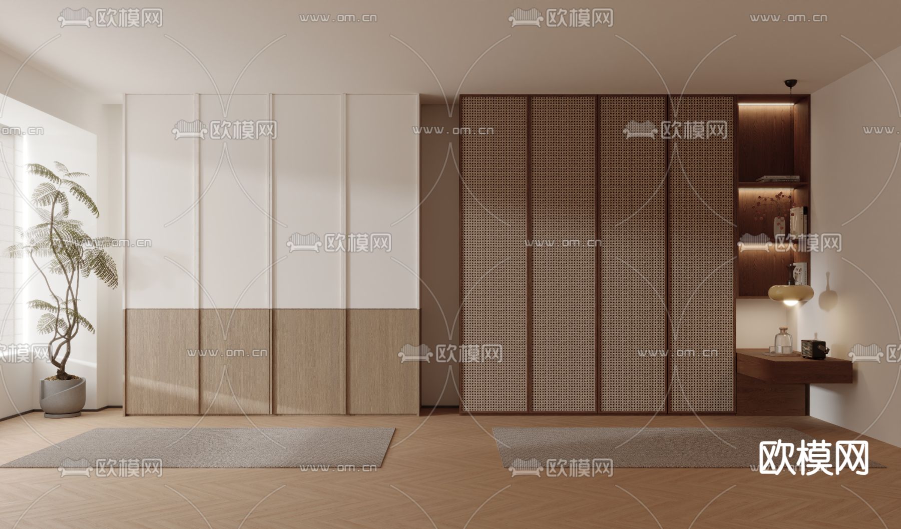 侘寂原木衣柜 衣橱3d模型下载（渲染图1）