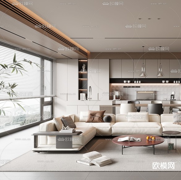 现代客餐厅3d模型下载(渲染图2)