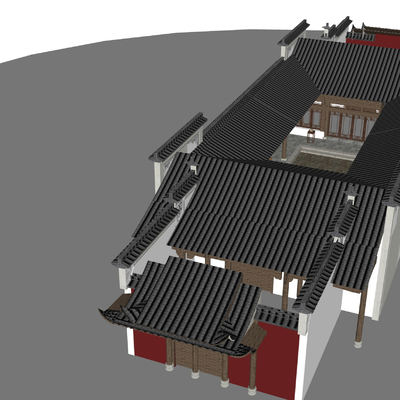  古建筑 古街道古庙su模型 