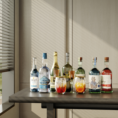  现代红酒 洋酒 饮料 食物su模型 